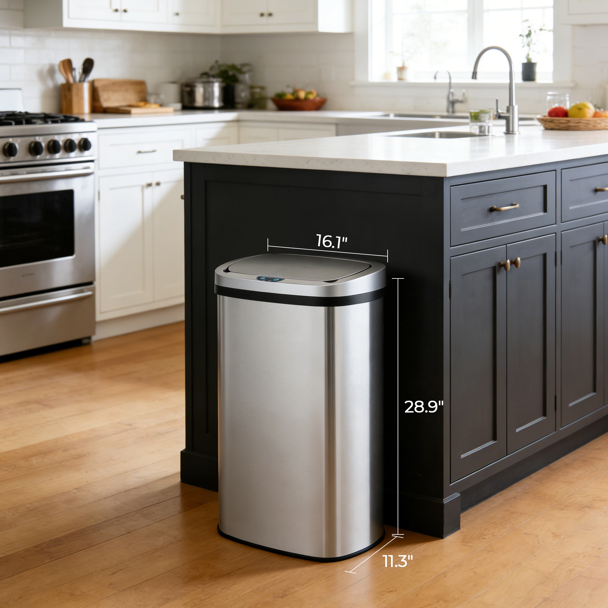 Innovaze 15 Gal./60 Liter Stainless Steel Oval Motion Sensor Trash Can for Kitchen
