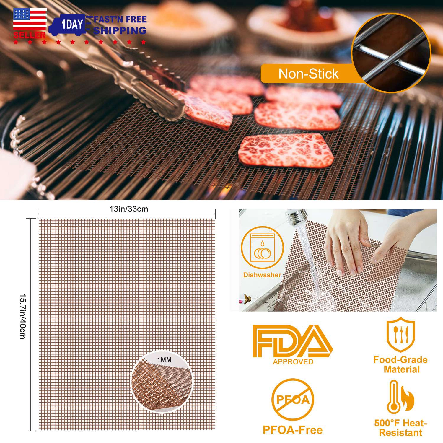 GBruno Non-Stick Reusable BBQ Grill Mat
