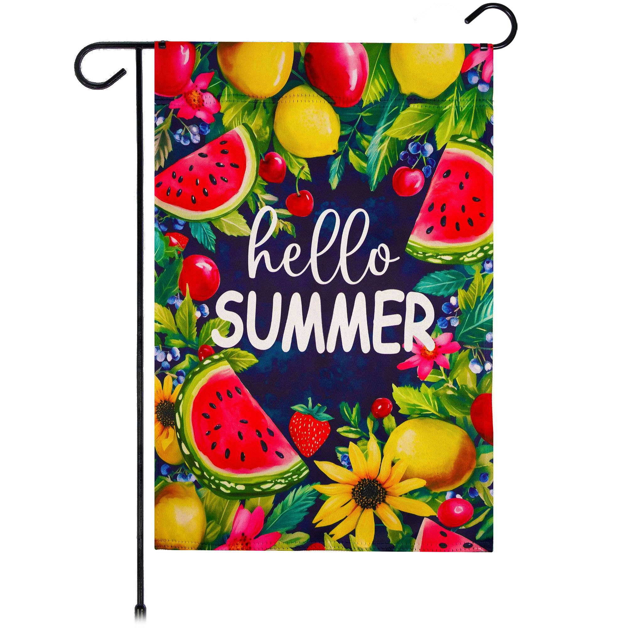 G128 Hello Summer Watermelon 12x18 Double-Sided Garden Flag