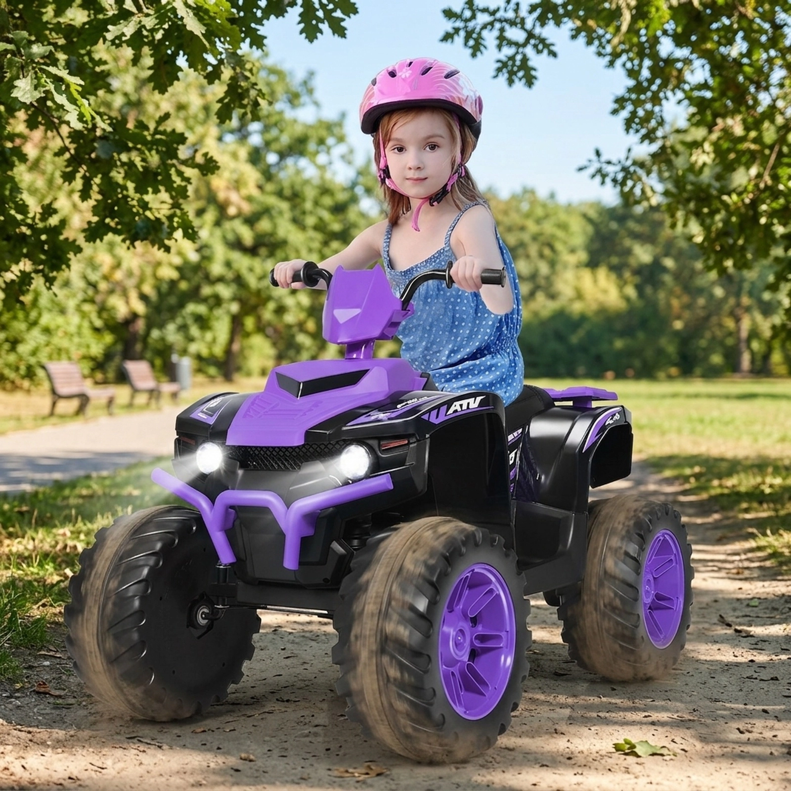 12V Kids ATV Quad 4-Wheeler Ride on Car LED Headlights High Low Speed Forward/Reverse Ages 3-7 77-lb Capacity