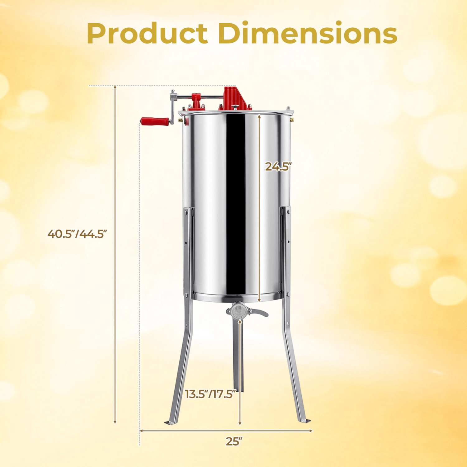 LJG 3 Frame Manual Honey Extractor with Bottom Gravity Flow Gate and Clear Lid for Home Apiary