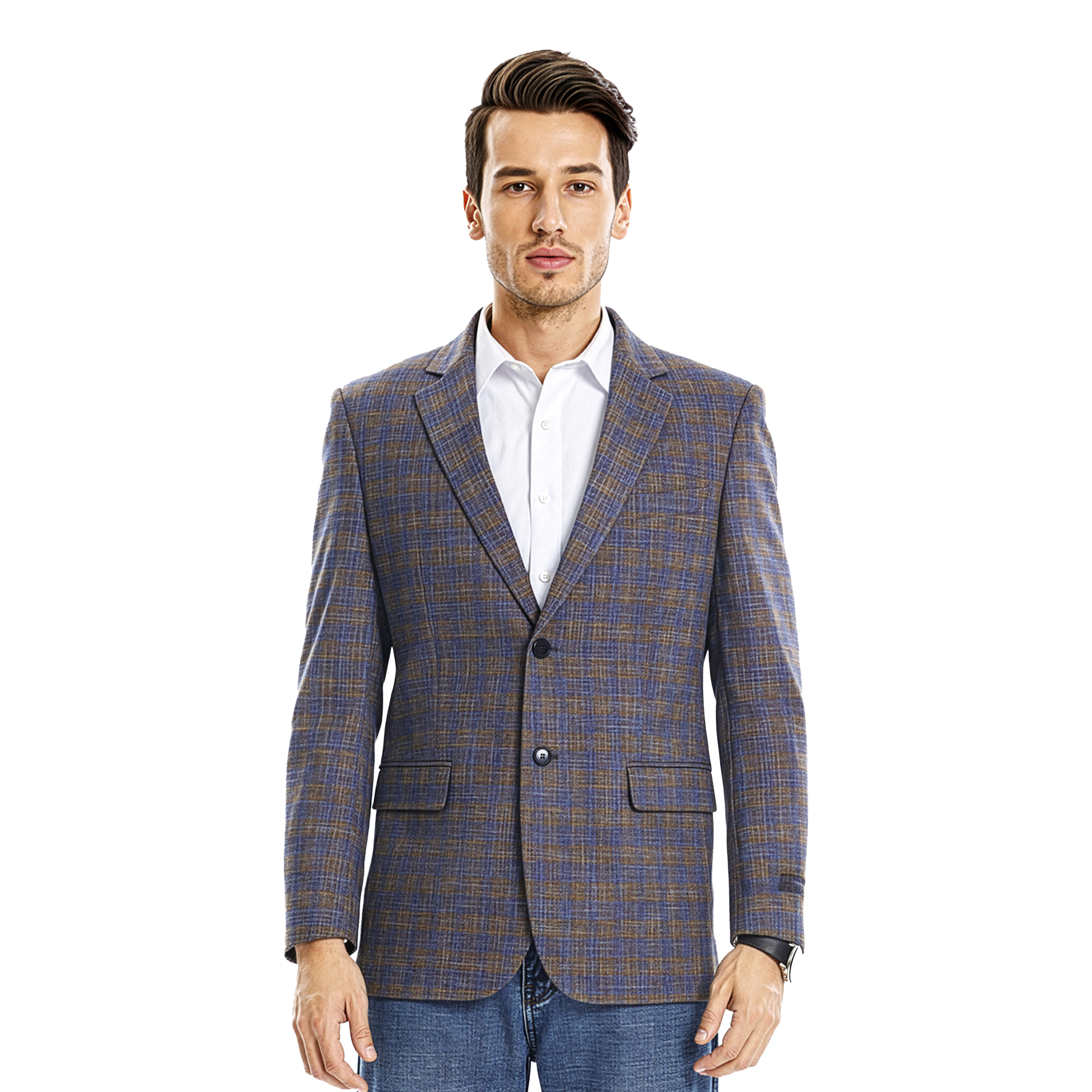 Tazzio Mens Slim Fit Plaid Sport Coat