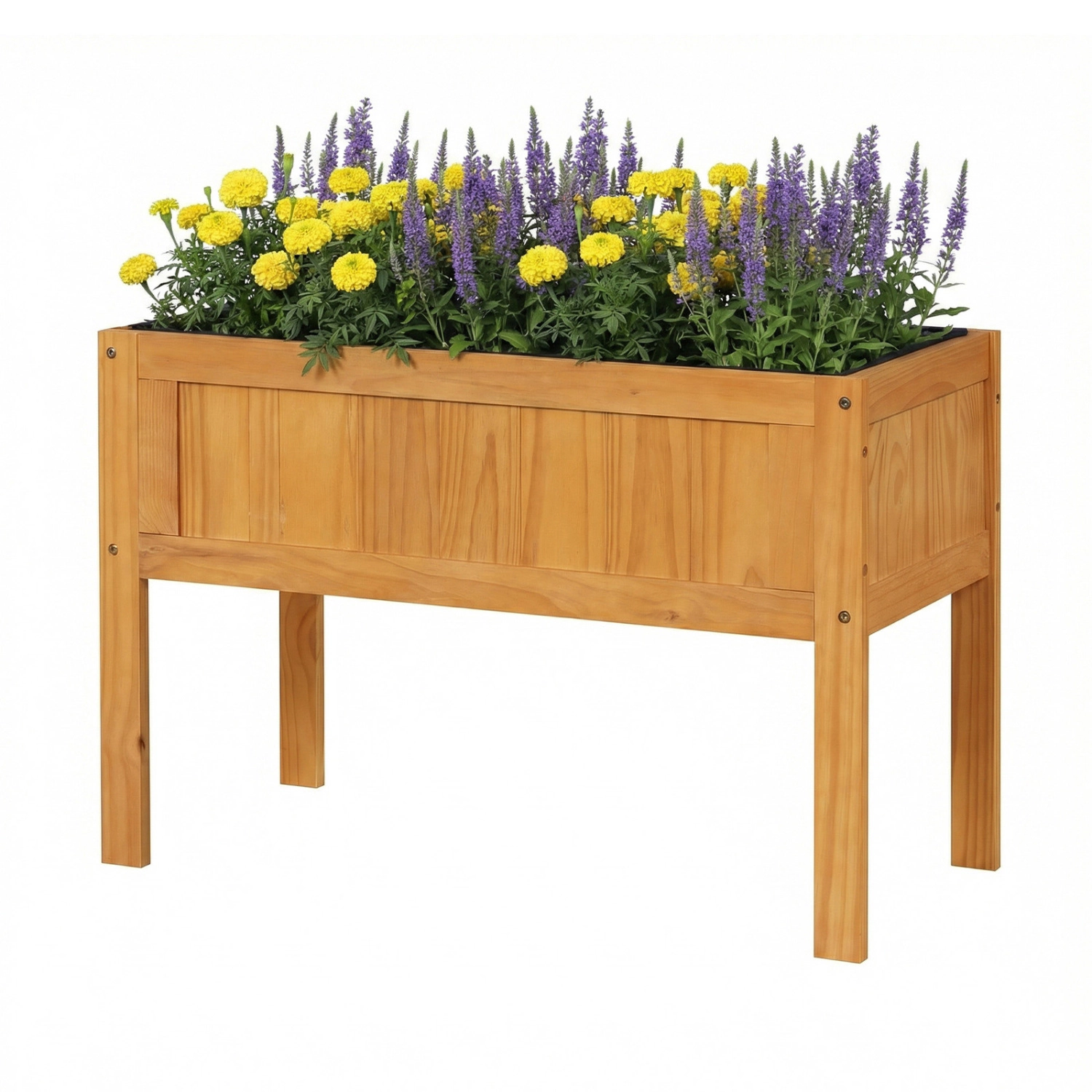 LJG Wood Raised Garden Bed Elevated Planter Box with Bed Liner and Drainage Holes for Vegetables Flowers Herbs