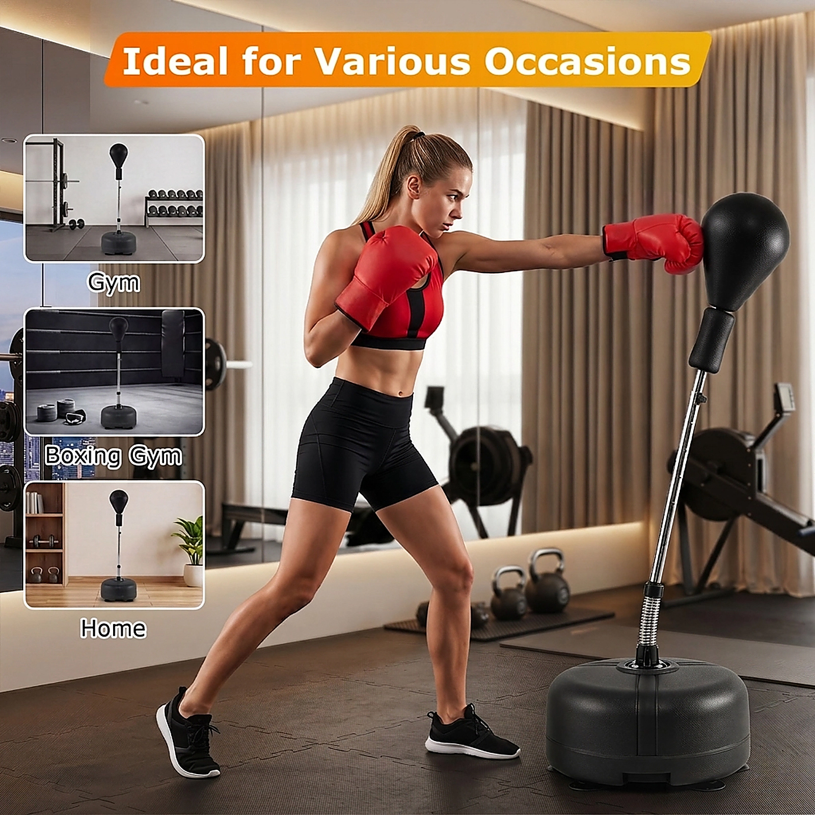 SUGIFT 54.5-in to 62-in Height Adjustable Free Standing Reflex Punching Bag with Gloves and Base