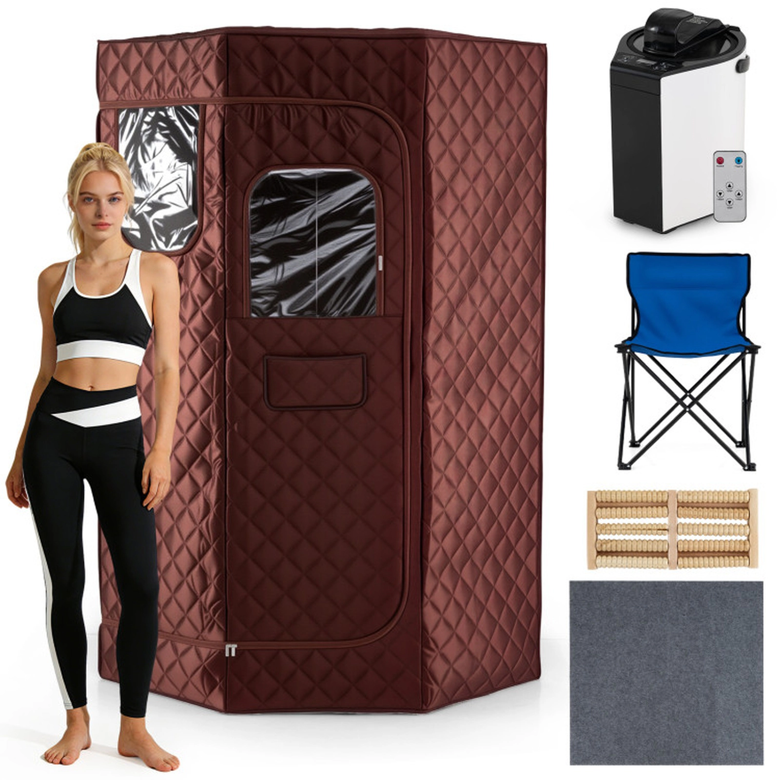 SUGIFT 3L 800W Portable Steam Sauna Tent with 9 Heat Levels Remote Control Folding Chair and Foot Massager