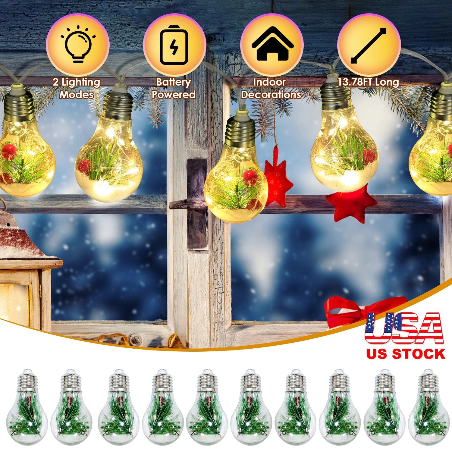 GBruno Battery-Powered Snow Globe String Lights