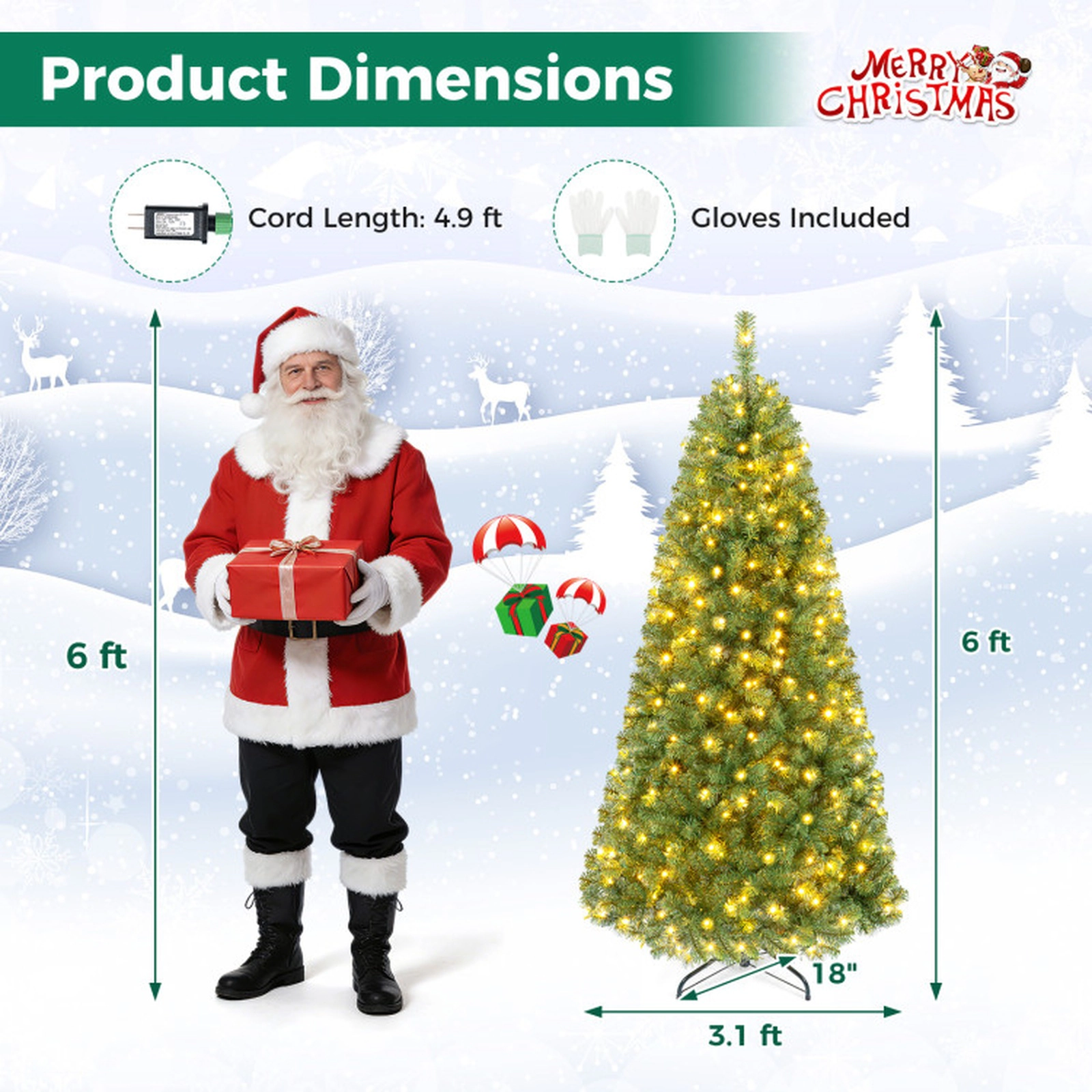 SUGIFT 6 ft Pre-Lit Green Christmas Tree with 845 Branch Tips Remote and Metal Stand