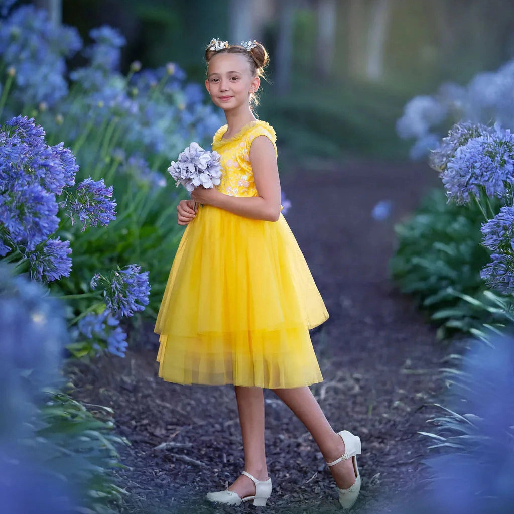 Faeella Girls Sunshine Petal Yellow Tulle Birthday Dress