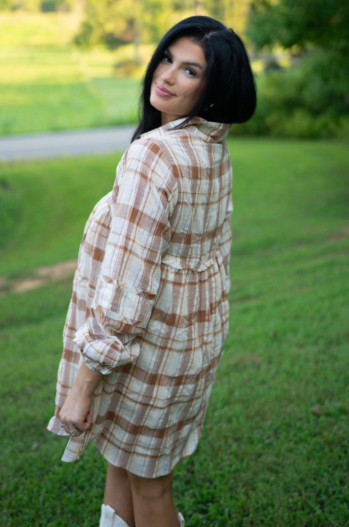 Threaded Pear Women's Dana Plaid Babydoll Dress