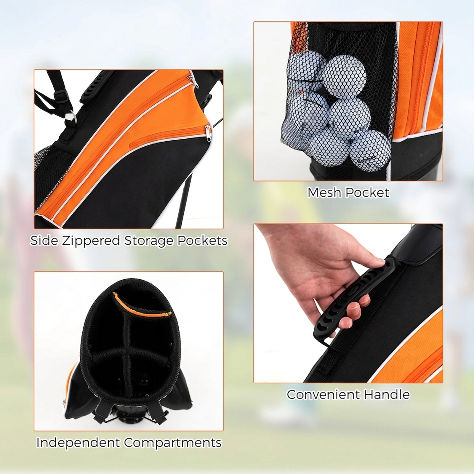 5-pc Junior Golf Club Set for Kids Ages 11-13 with 3 Fairway Wood 7 and 9 Irons Putter and Stand Bag Orange