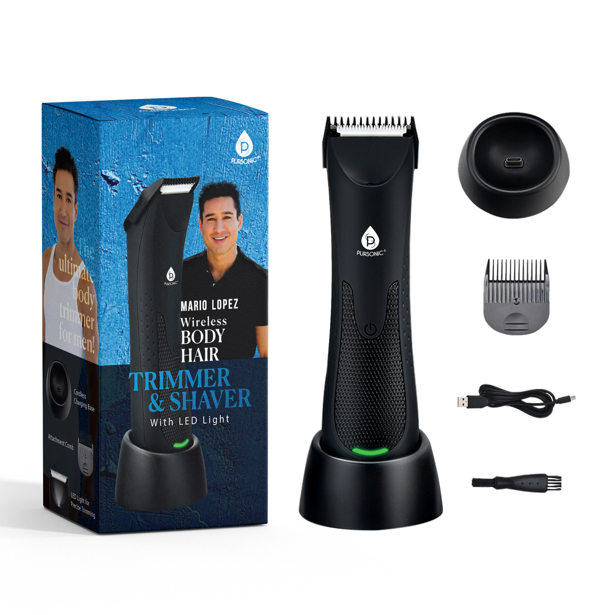 Pursonic Men's Rechargeable Body Grooming Trimmer Mario Lopez Wireless Body Hair Trimmer & Shaver