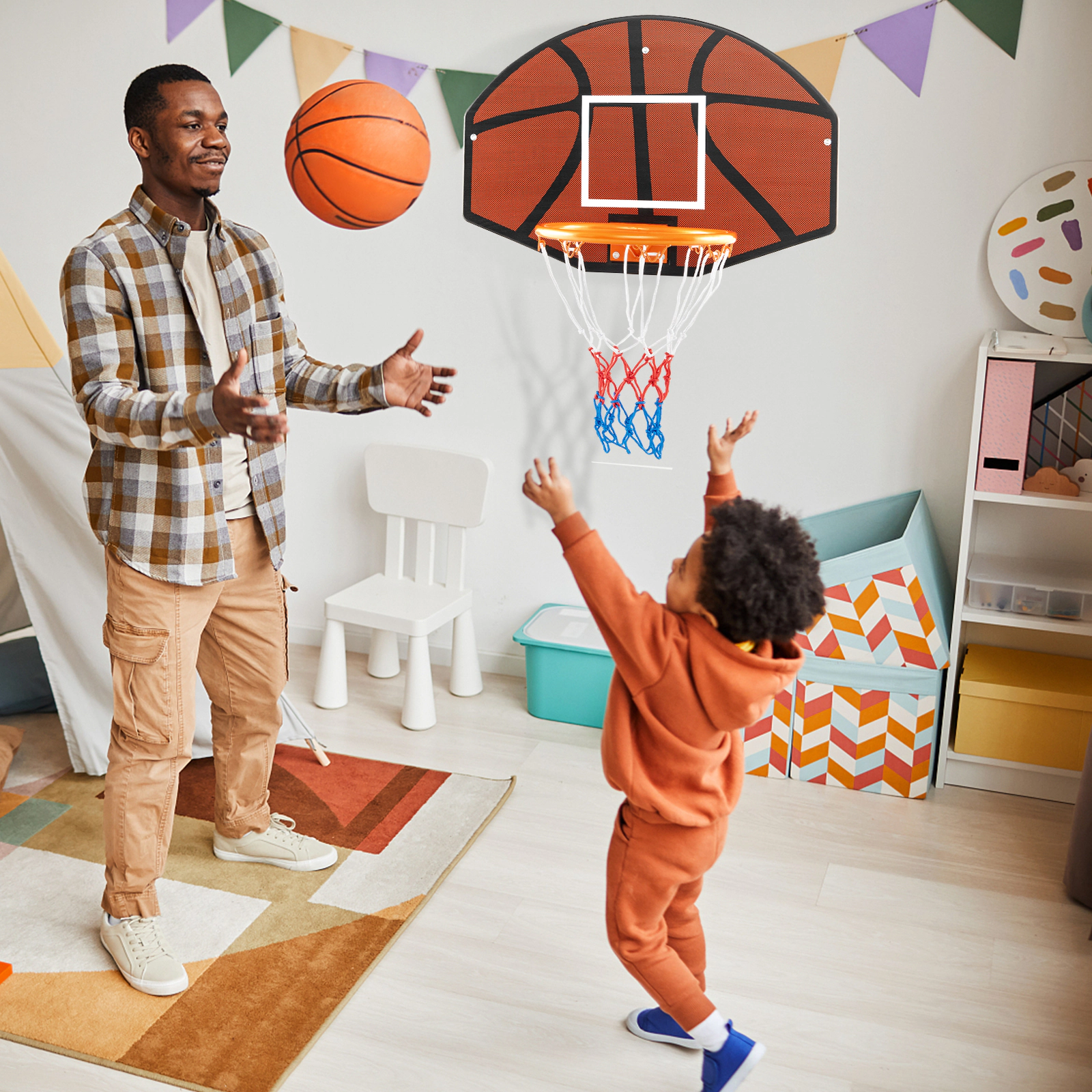 SUGIFT Orange Wall Mounted Basketball Hoop with Shatterproof PE Backboard and All Weather Net 26-in W 17.5-in H