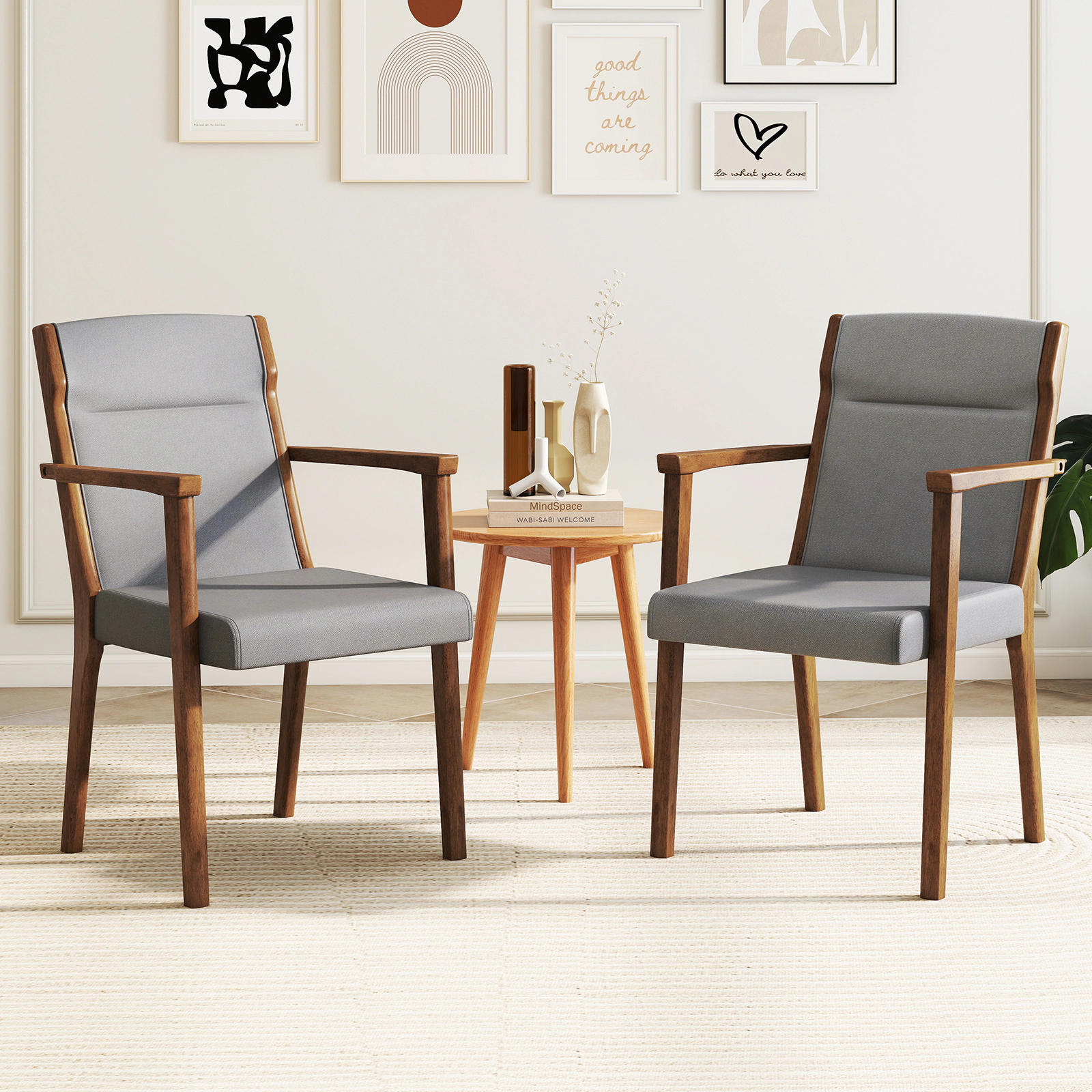 LJG Upholstered Wooden Accent Chairs Set of 2 with High Back and Soft Cushion