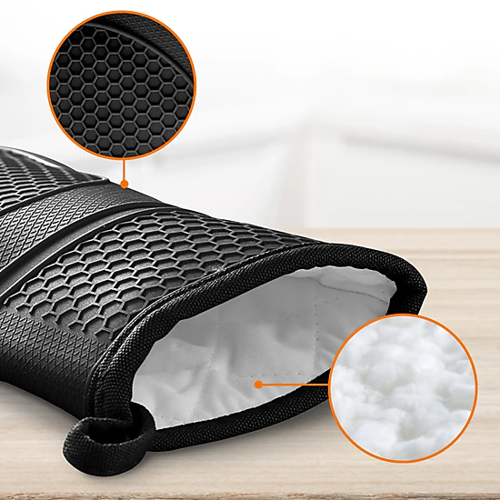 Cheer Collection 2 Pack Silicone Oven Mitts with Cotton Lining Textured Grip and Waterproof Design