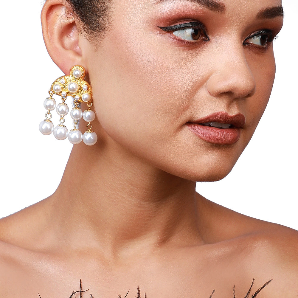SOHI Women's Pearl White Party Drop Earrings
