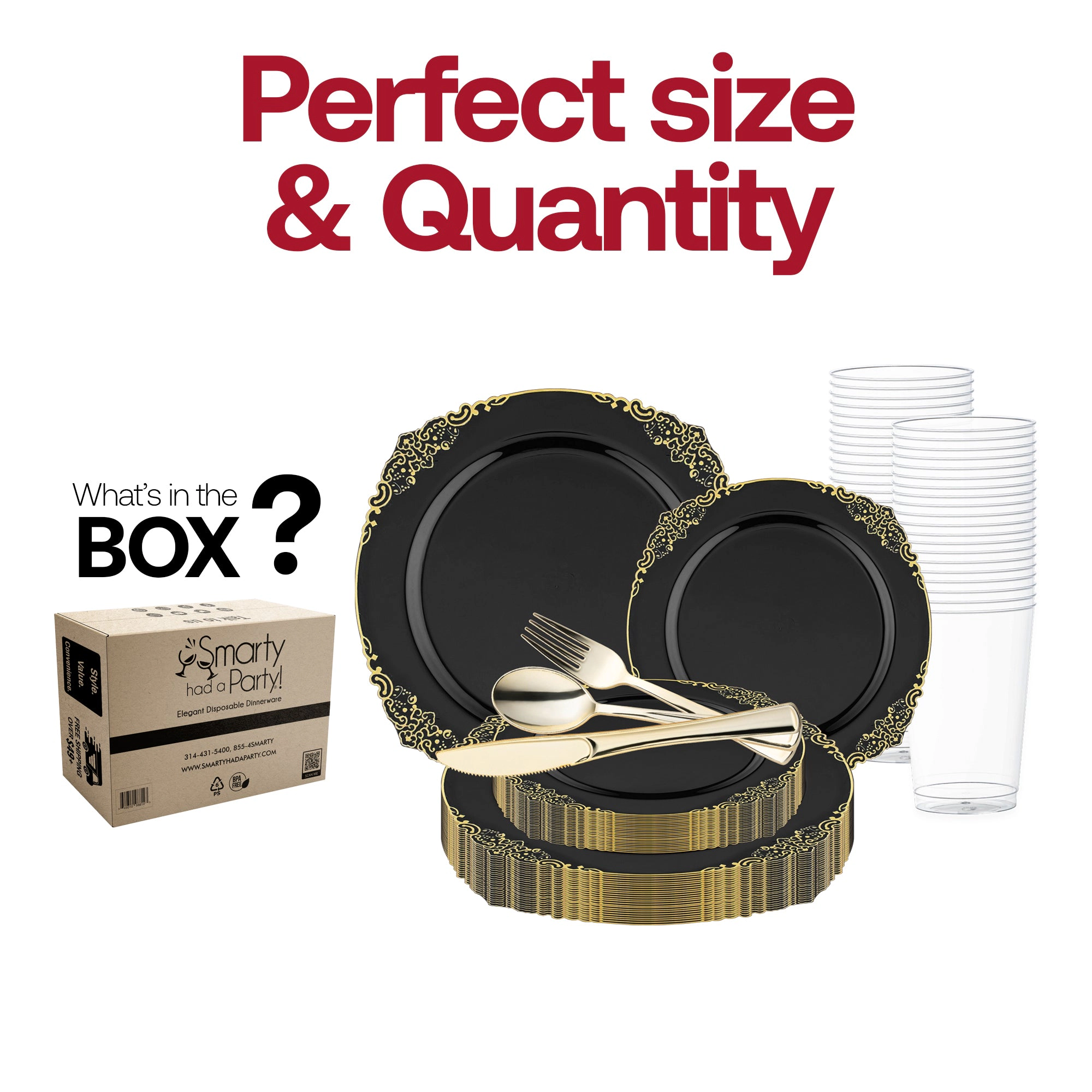 Smarty Had A Party with Gold Fancy Round Disposable Plastic Wedding Value Set