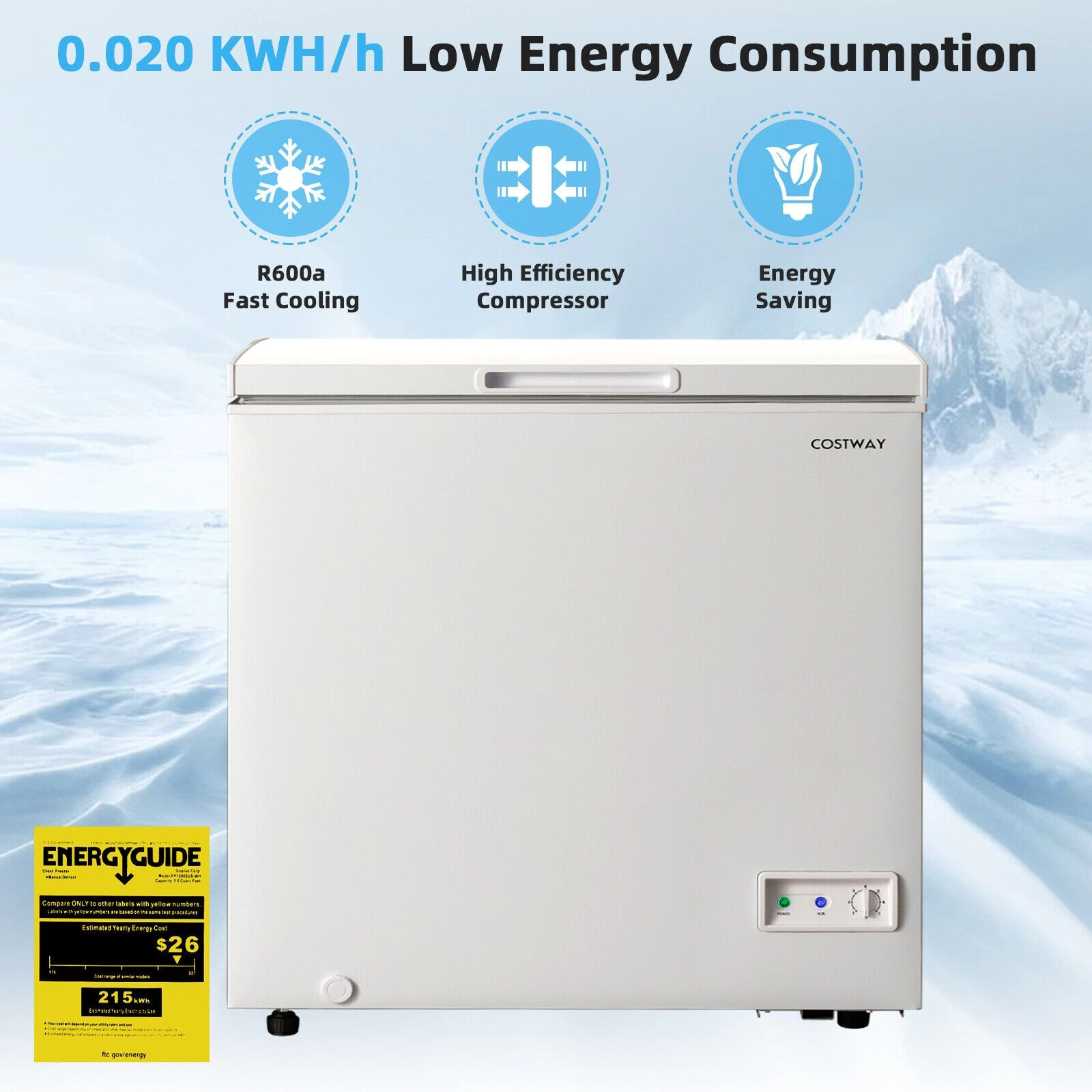 SlickBlue Compact Chest Freezer with Adjustable Temperature Control