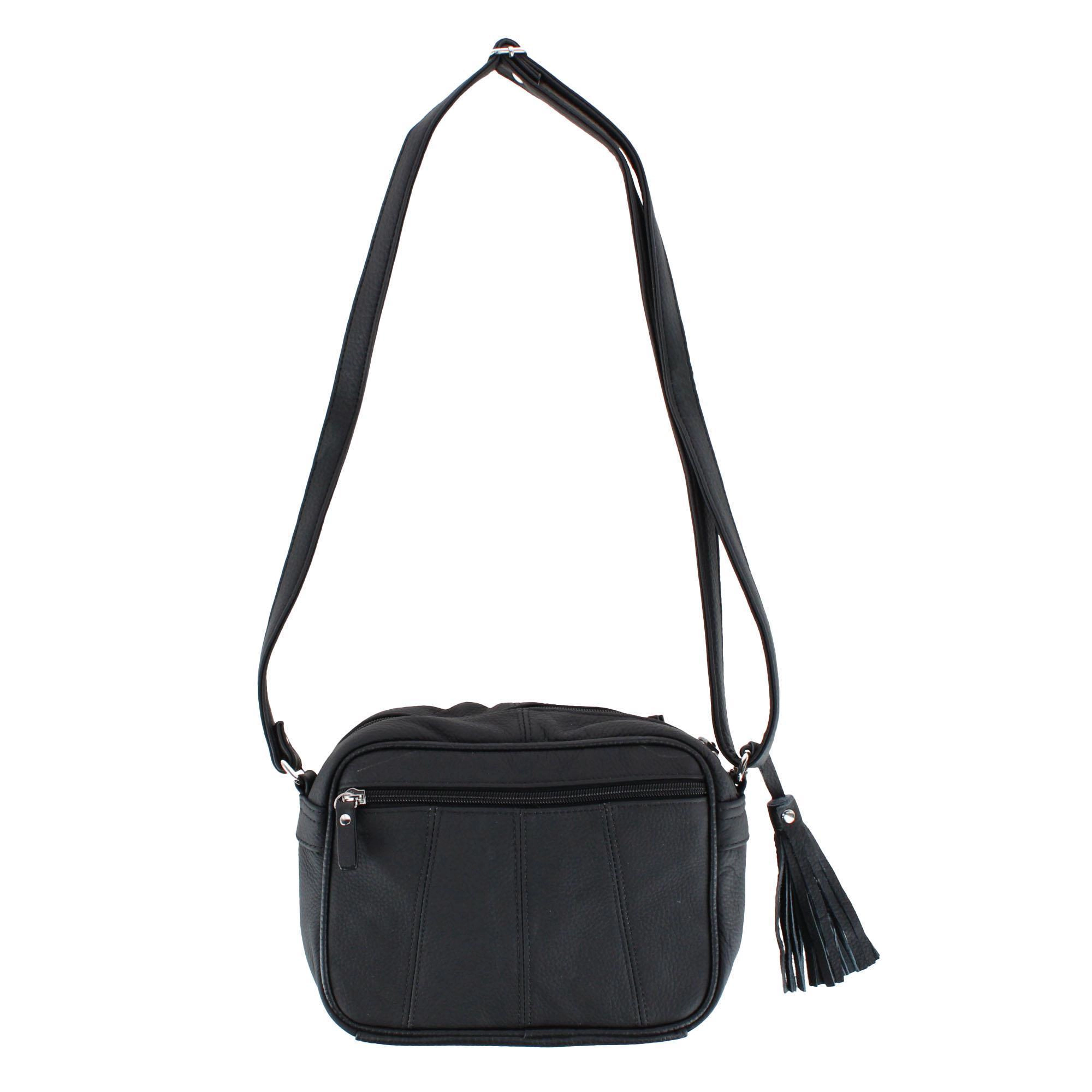 Cal-Wyn Women's Large Leather Crossbody with Zipper and Fringe Detail