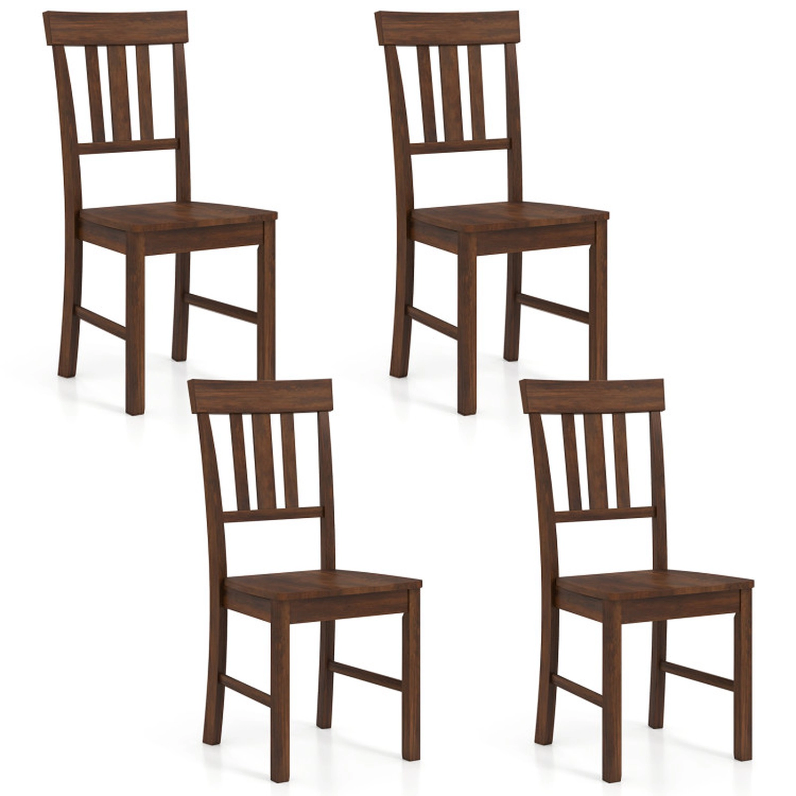 SUGIFT Set of 4 Dark Brown Rubber Wood Dining Chairs with High Slat Backrests 17-in W 38-in H 397-lb Per Chair