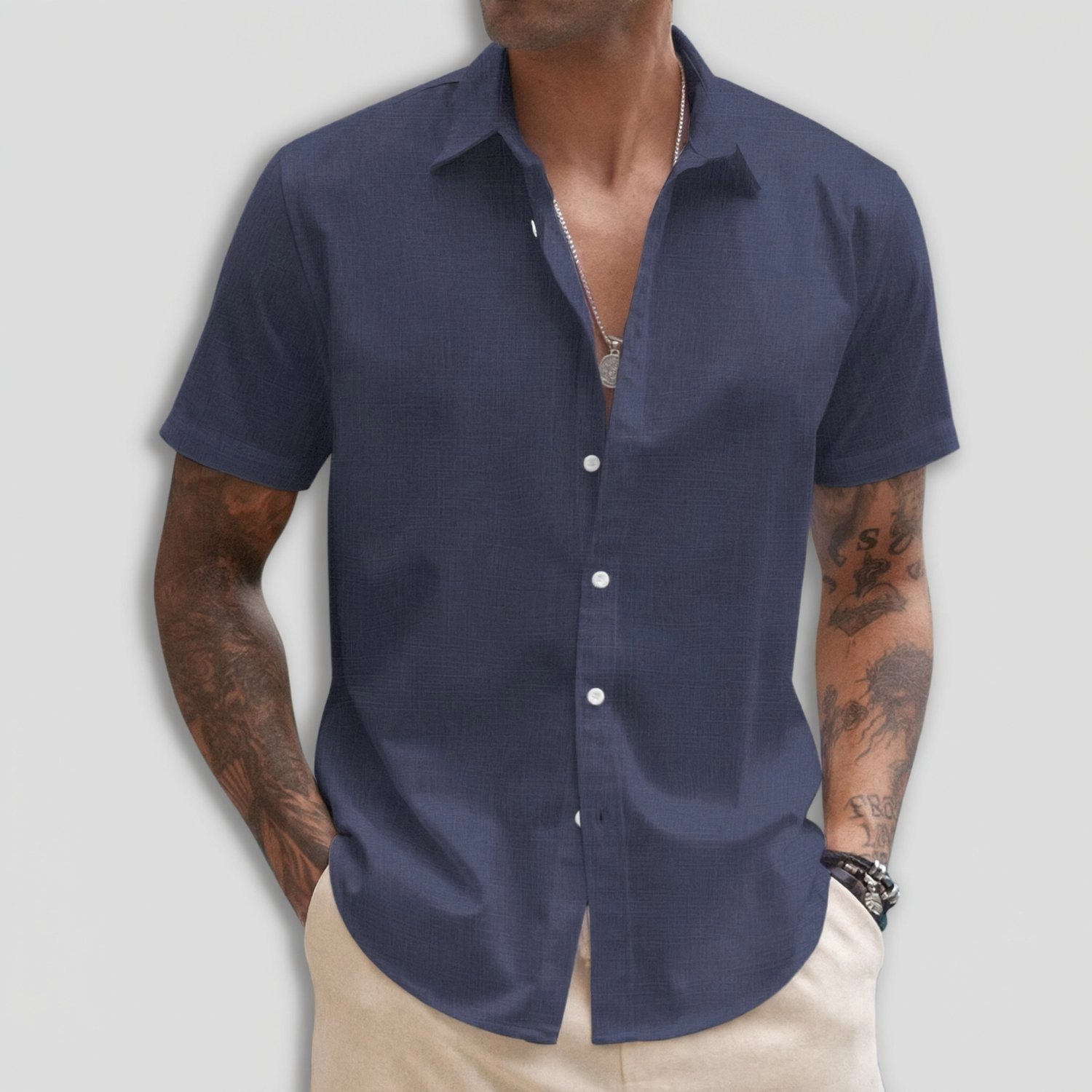 COOFANDY Mens Short Sleeve Button Down Shirt  V Neck Lapel Collar Casual Tops