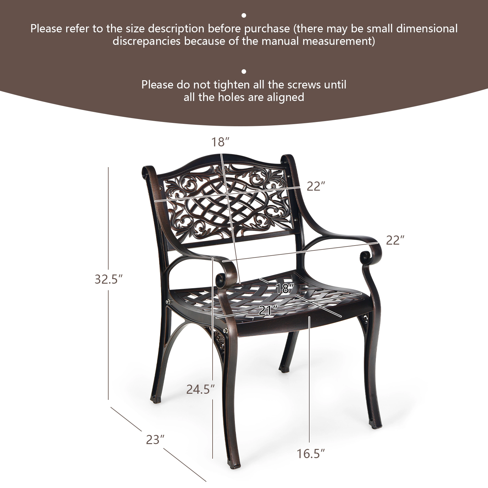 LJG 2-Piece Outdoor Cast Aluminum Chairs with Armrests and Curved Seats