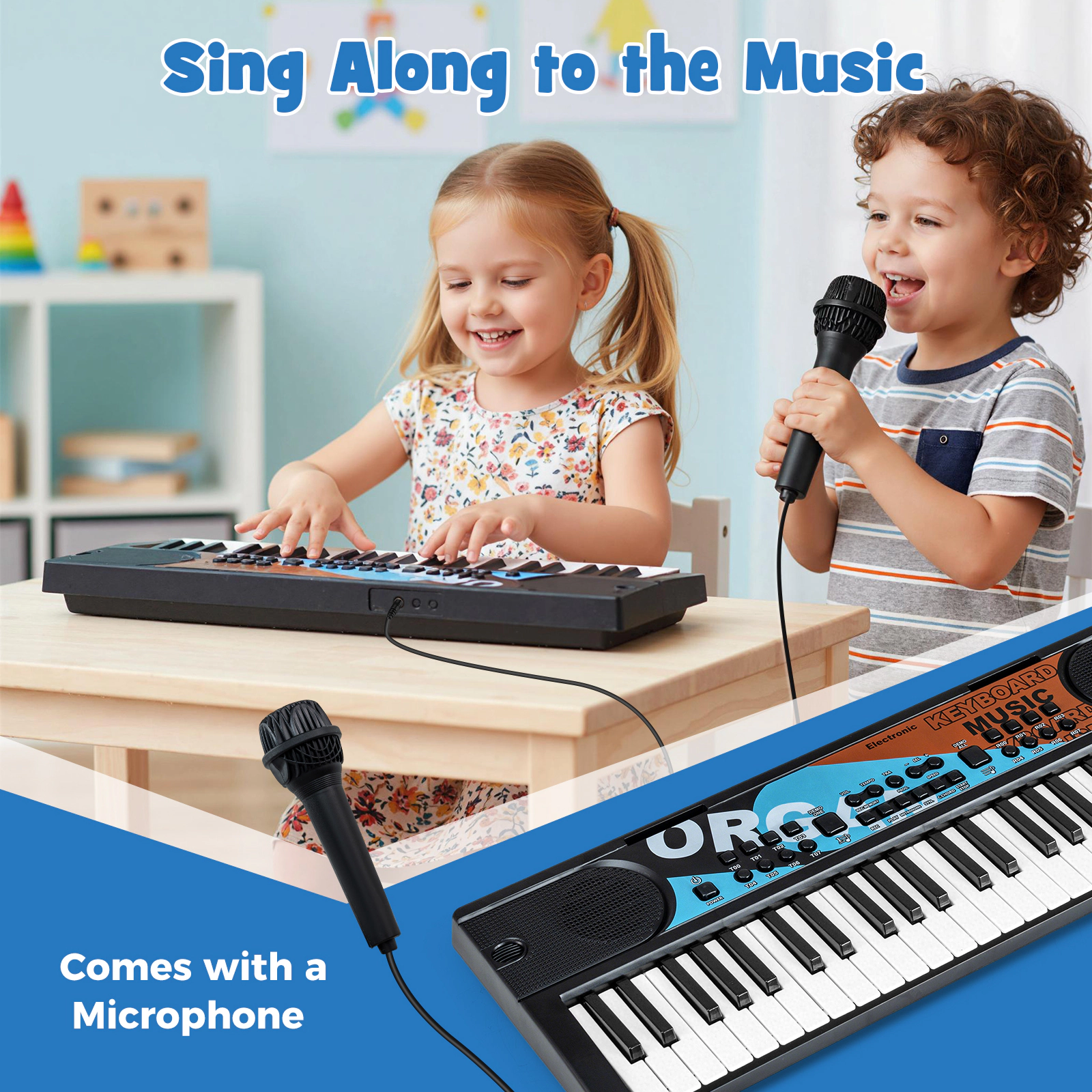 SUGIFT 49-Key Portable Kids Electric Keyboard Piano with 8 Rhythms 8 Tones and 10 Demo Songs Ages 3+ Black/White