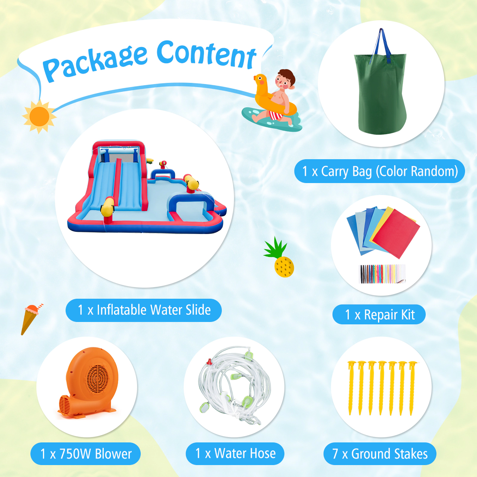 SUGIFT Bounce House with 2 Water Slides, 3 Water Cannons and Splash Pool 200-lb Capacity Ages 3-12 Multi-color