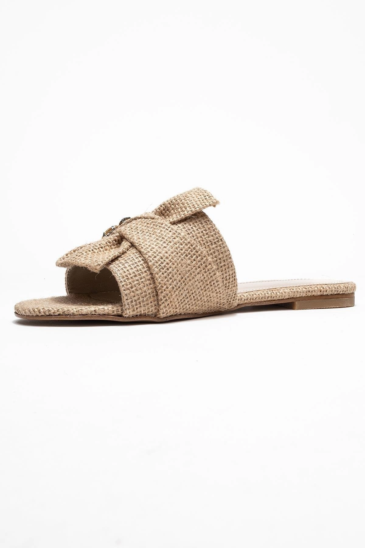 Prologue Shoes Womens Daphne Raffia Bow Slide Sandal