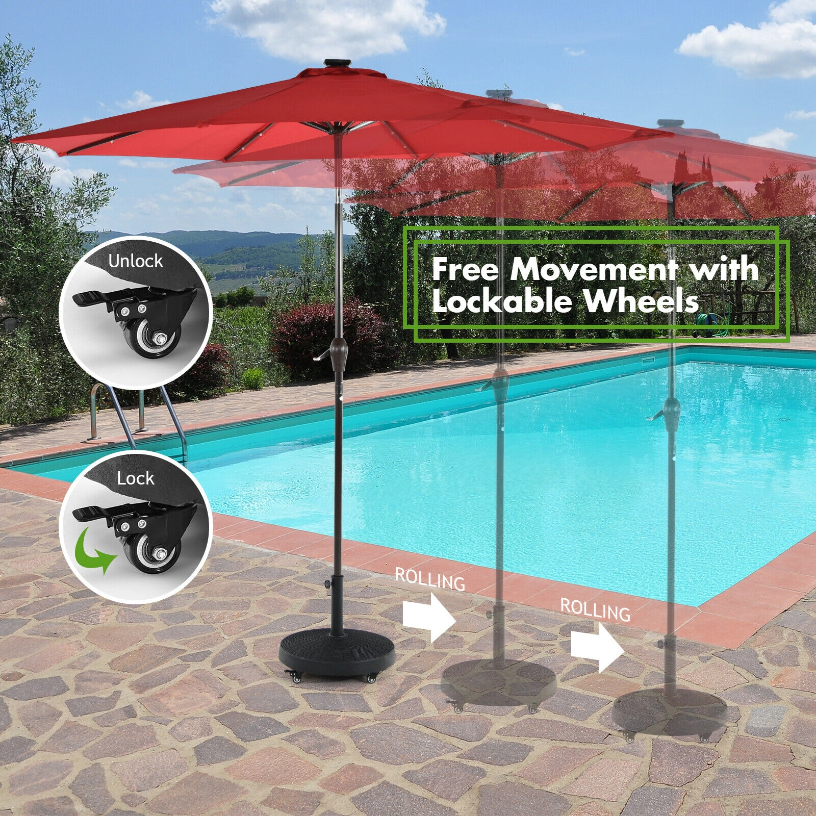 SUGIFT 50-lb Black Resin Patio Umbrella Base with Lockable Wheels
