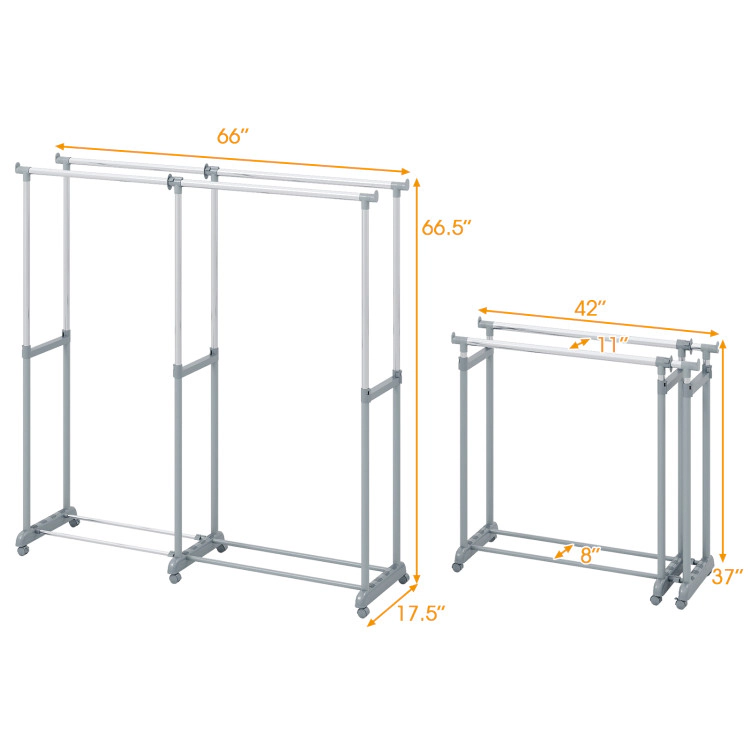 Hivvago Double Rod Clothes Rack Heavy-Duty Metal Garment Rack