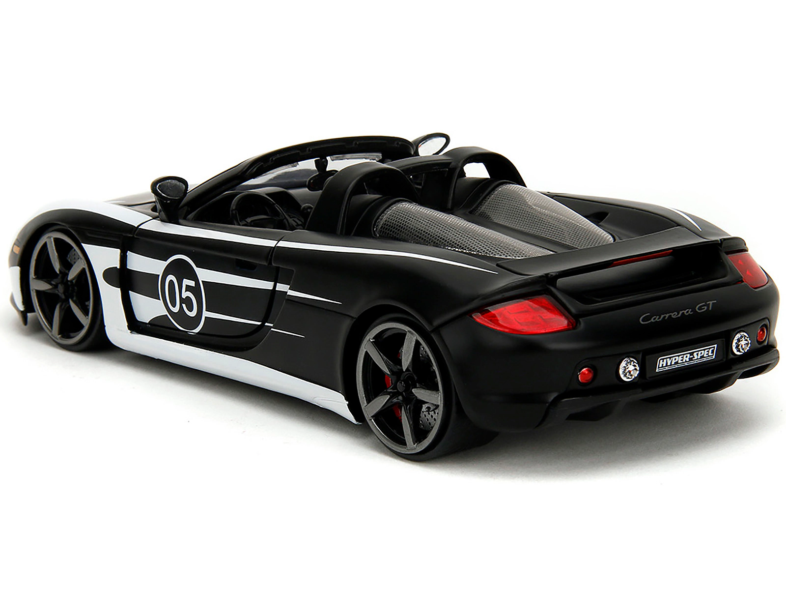 Jada Porsche Carrera Gt Convertible #05 Black With White Graphics "Hyper-Spec" Series 1/24 Diecast Model Car By Jada