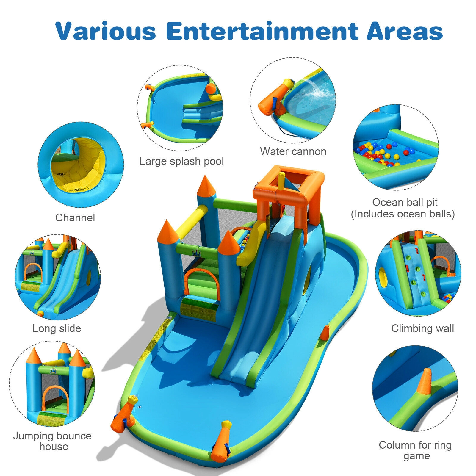 Hivvago Inflatable Water Slide Kids Bounce House Splash Water Pool with 735W Blower
