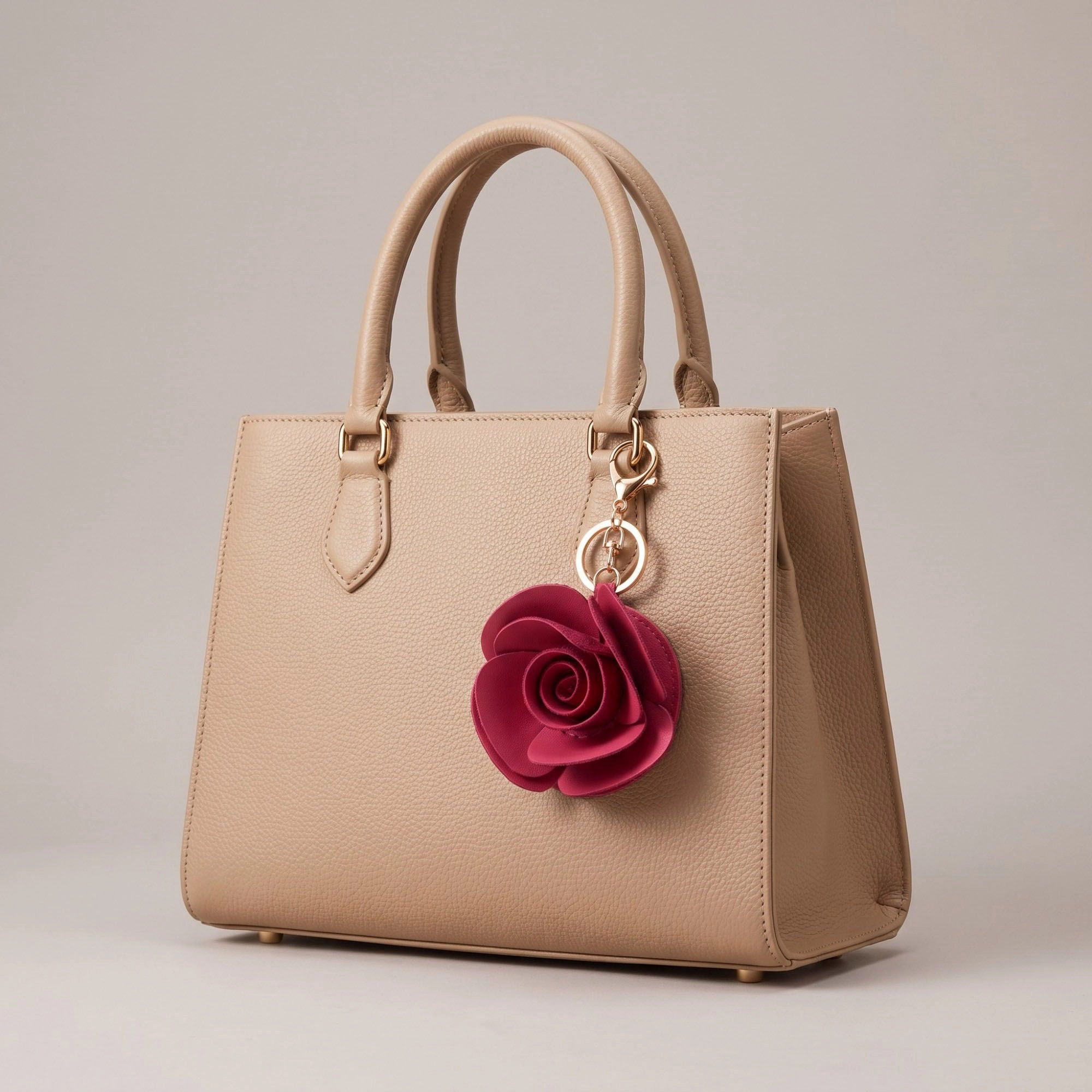 Alilang Women's Dark Pink Rose Flower Bag Charm with Gold Tone Dual Clip