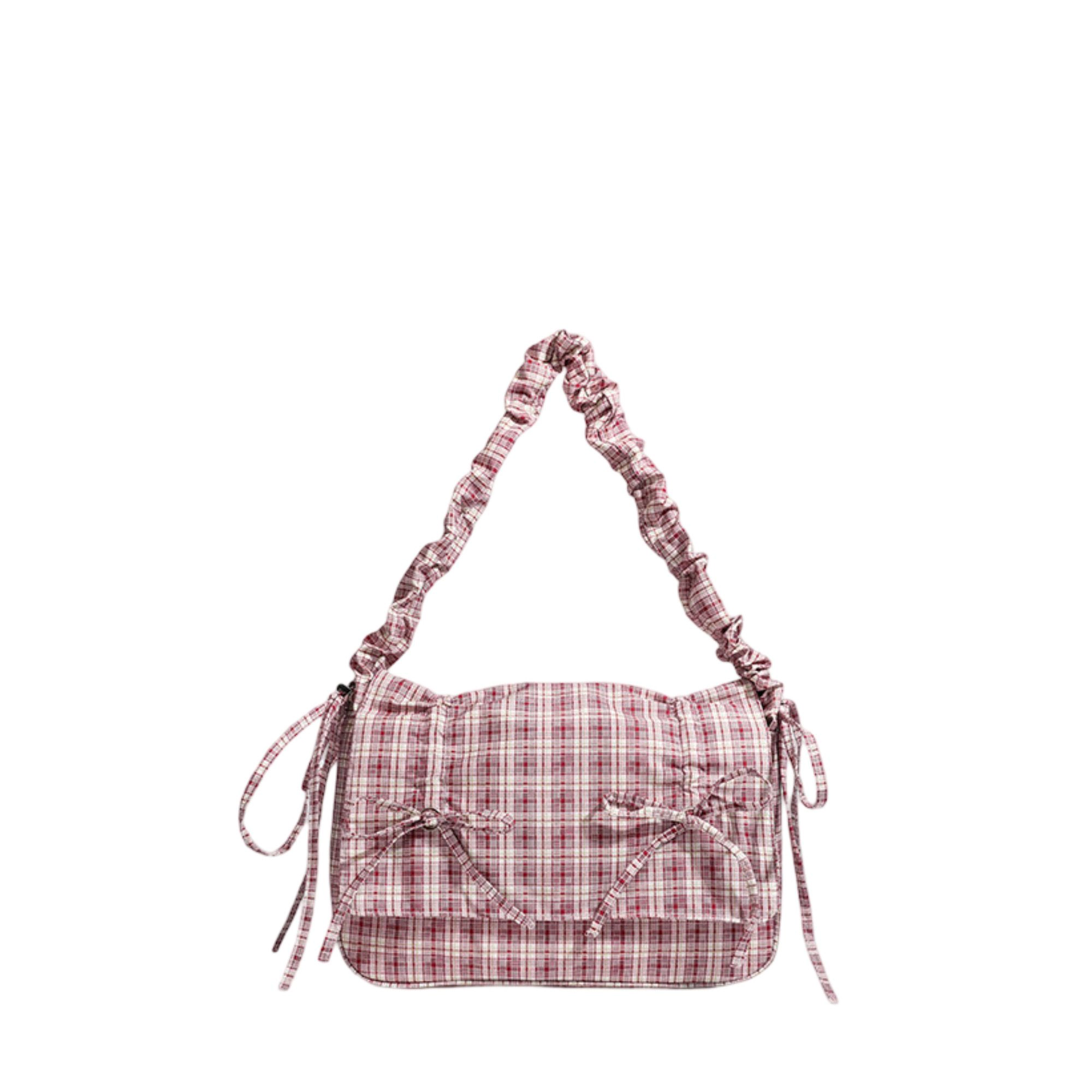 Alilang Women's Plaid Shoulder Bag with Ruched Strap and Bow Detail