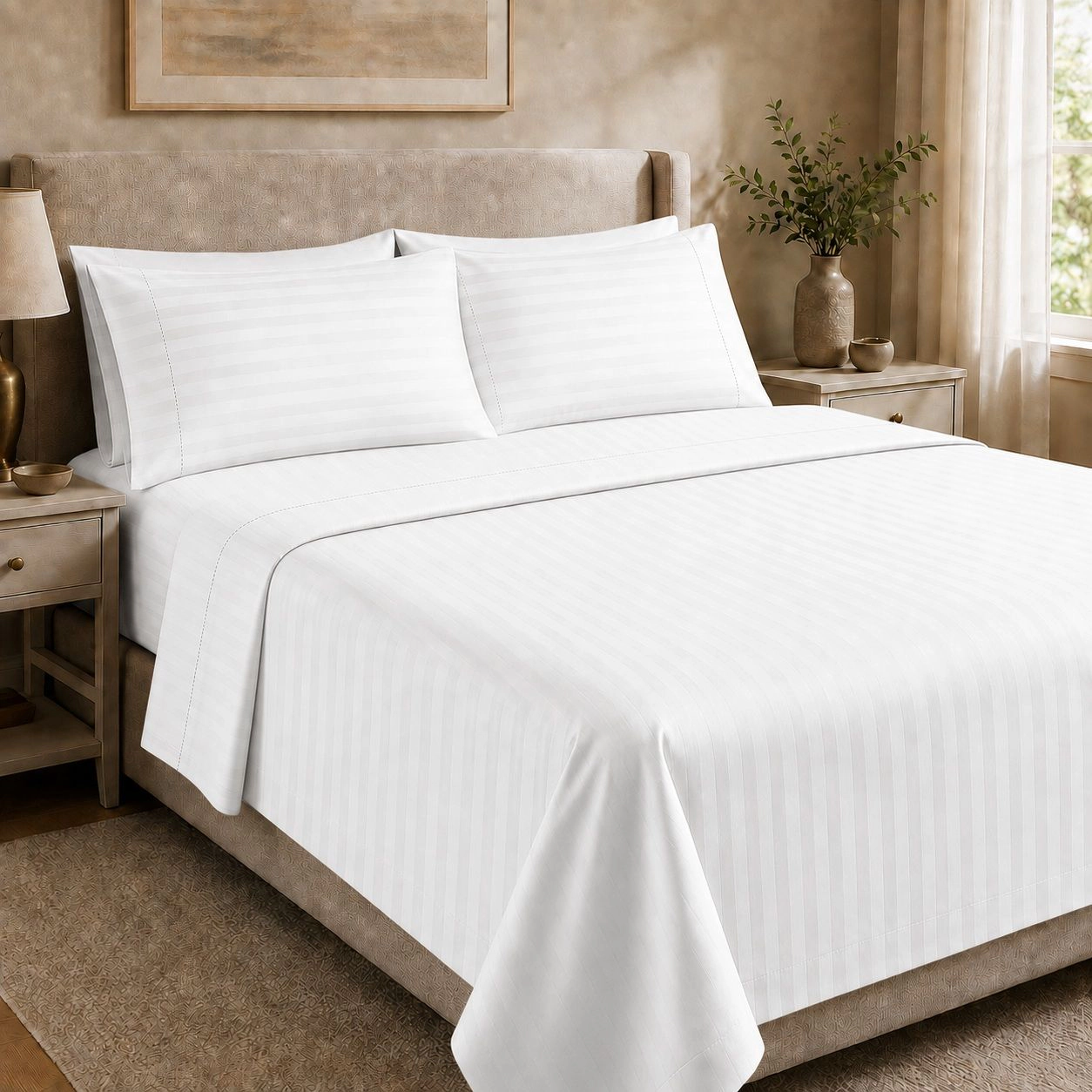 HSH Dream 1500 TC Egyptian Cotton Sheet Set by Five Luxe Collection Luxury Sateen Sheets with Elegant Hemstitch Design