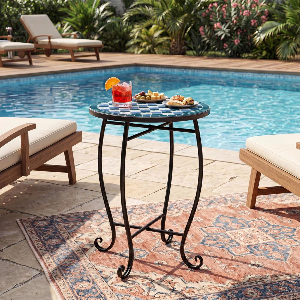Hivvago 14" Mosaic Patio Accent Coffee End Table