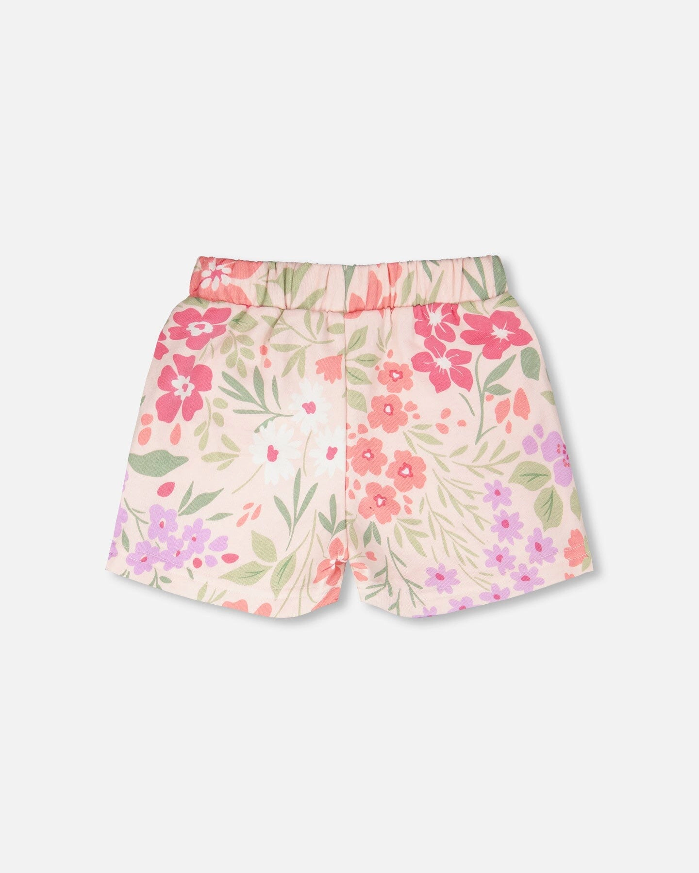 Deux par Deux Girls Flower Print French Terry Elastic Waist Slant Pocket Shorts