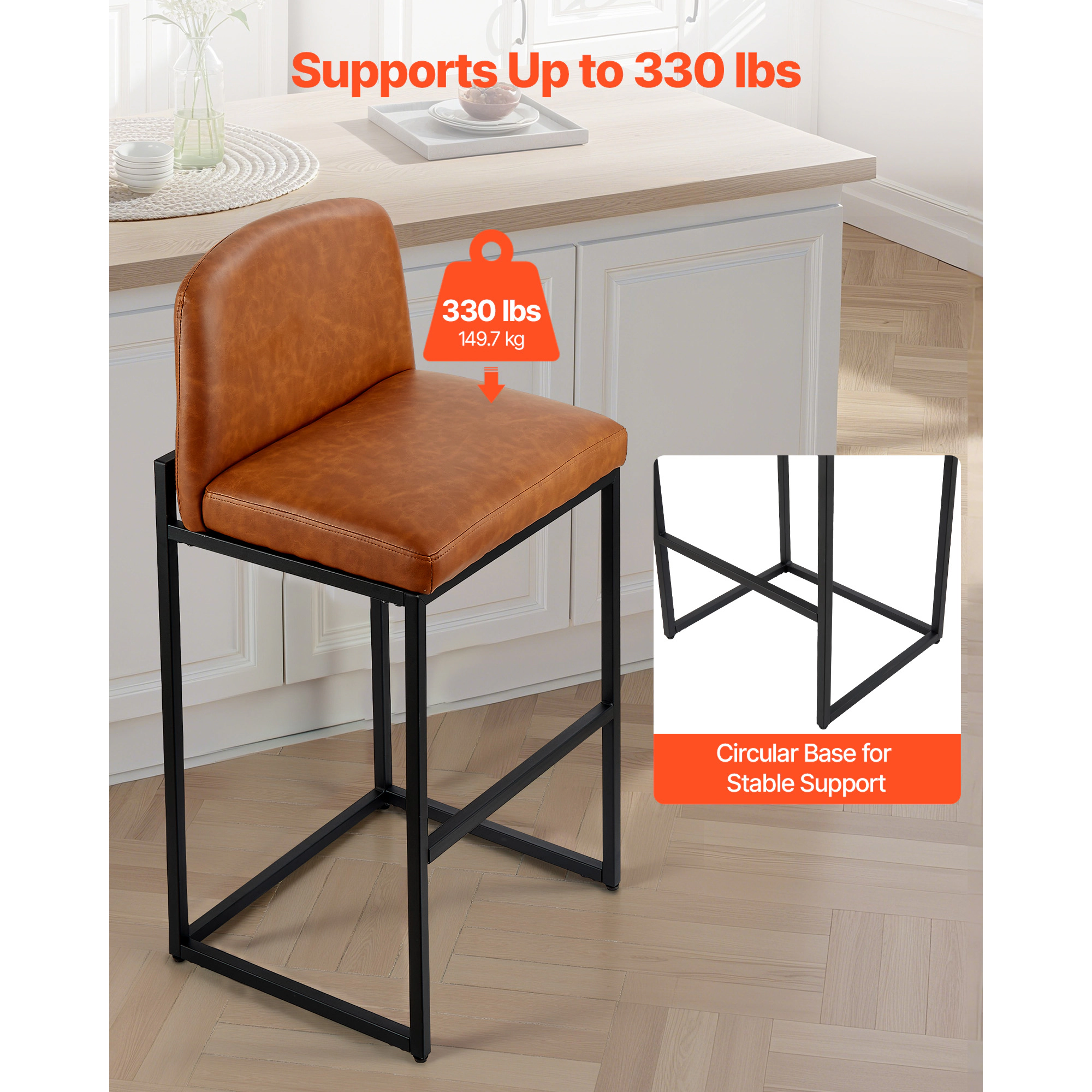 HONGGE Counter Height Bar Stools with Backrest Metal Bar Chair for Kitchen Dining Room