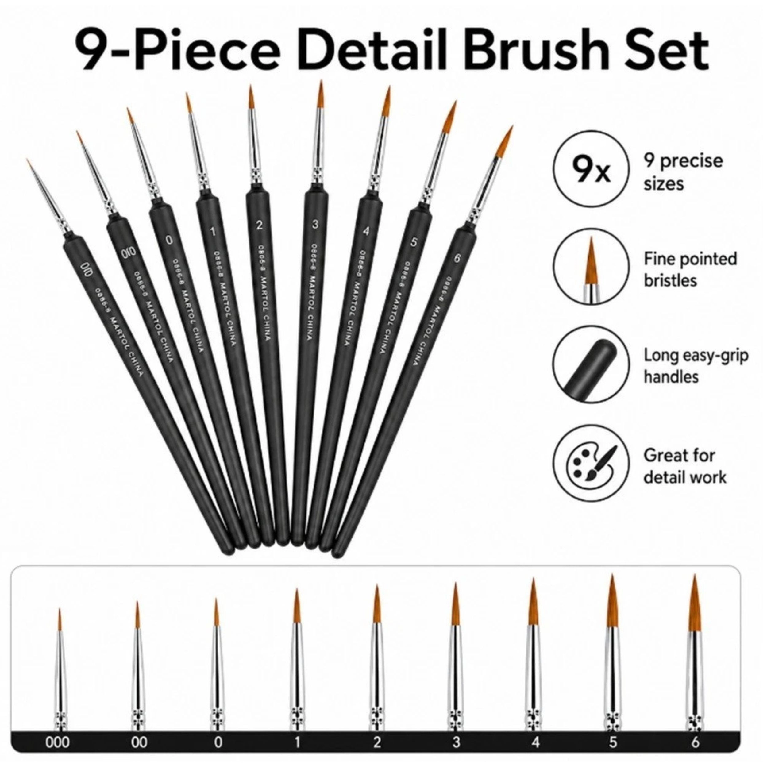 Home Collection 9-Piece Mini Weasel Hair Detail Paint Brush Set