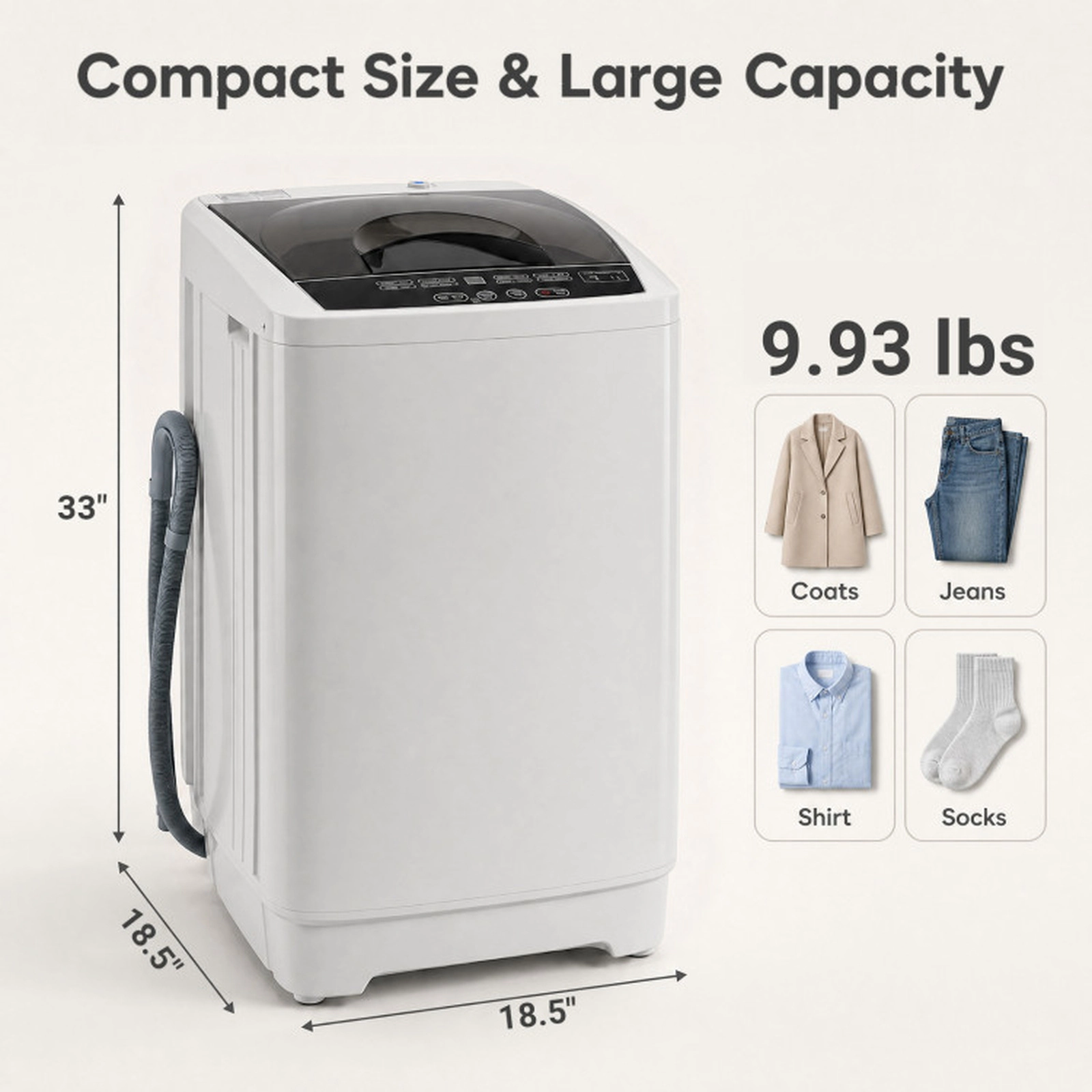 SUGIFT 9.93-lb Full Automatic Washing Machine with Honeycomb Stainless Tub and Female Thread 15 Adapter