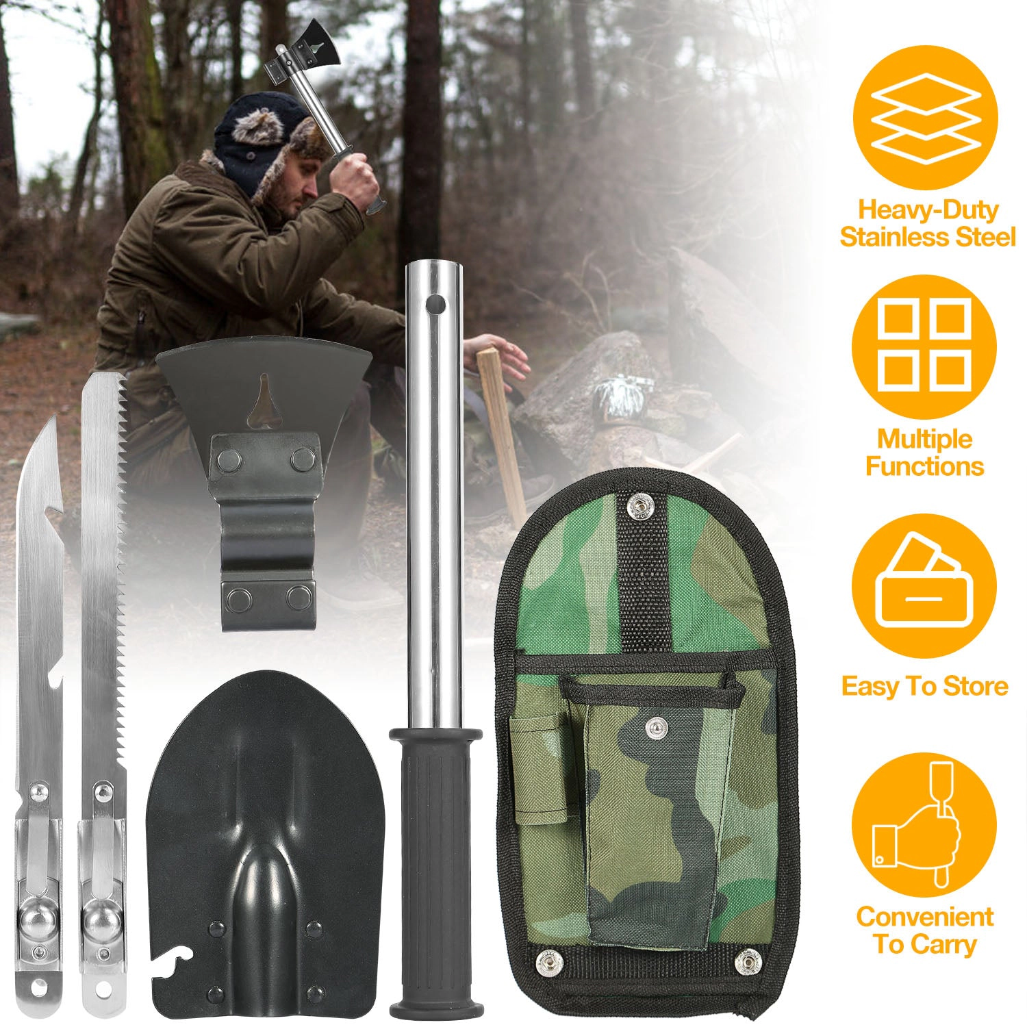 GBruno 6-in-1 Survival Multi-Tool Shovel Kit