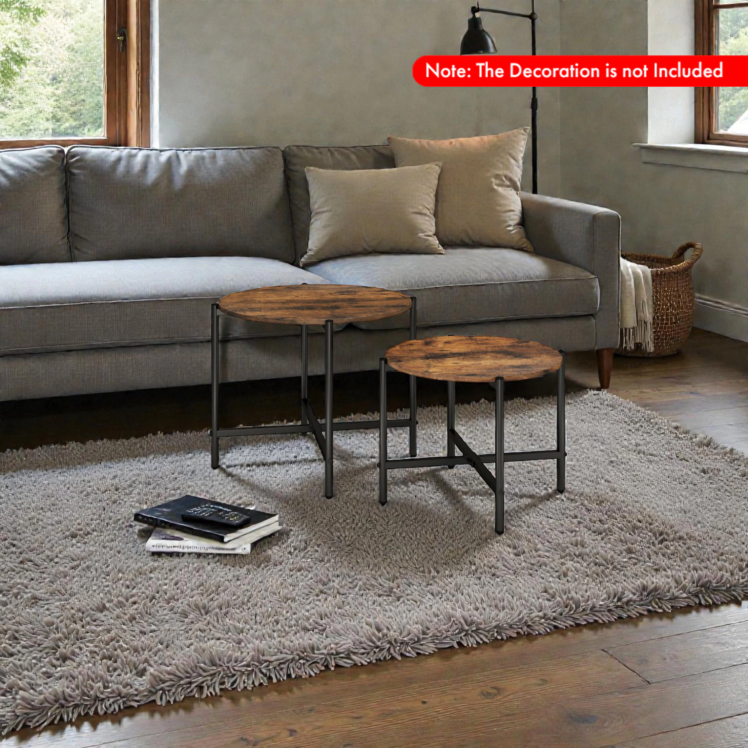 Hivvago Modern Set of 2 Round Tables with Strong Metal Frames