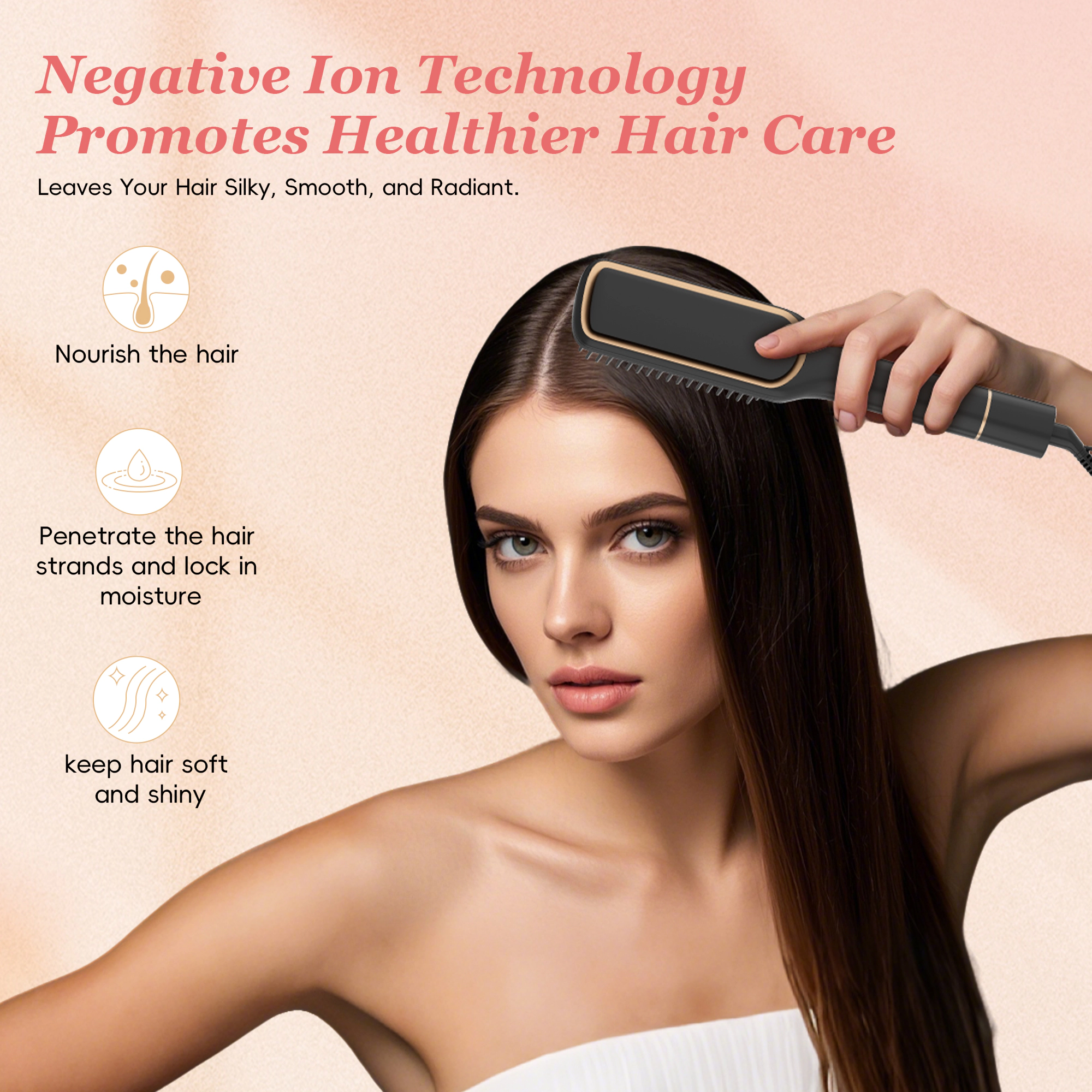 NICEBAY Hair Straightener Brush, 6 Temp Settings, Hair Straightening Brush, Auto-Off, LED Display
