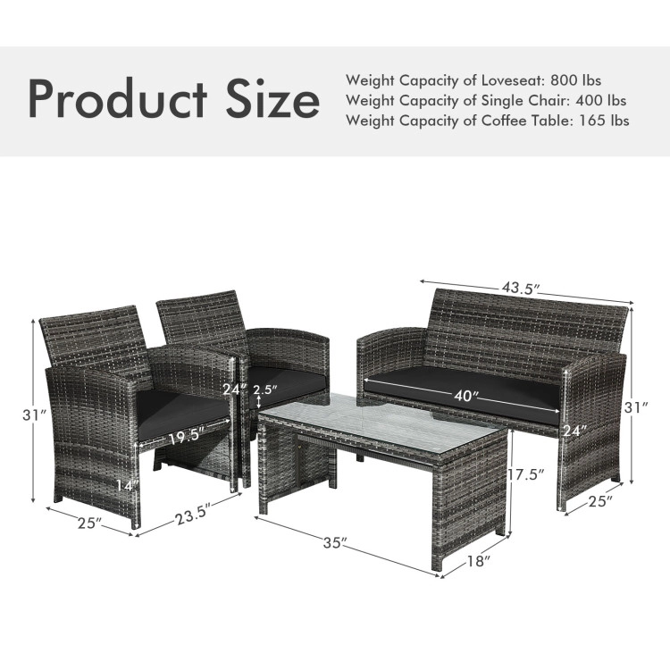 Hivvago 4 Pieces Patio Rattan Furniture Set With Glass Table And Loveseat