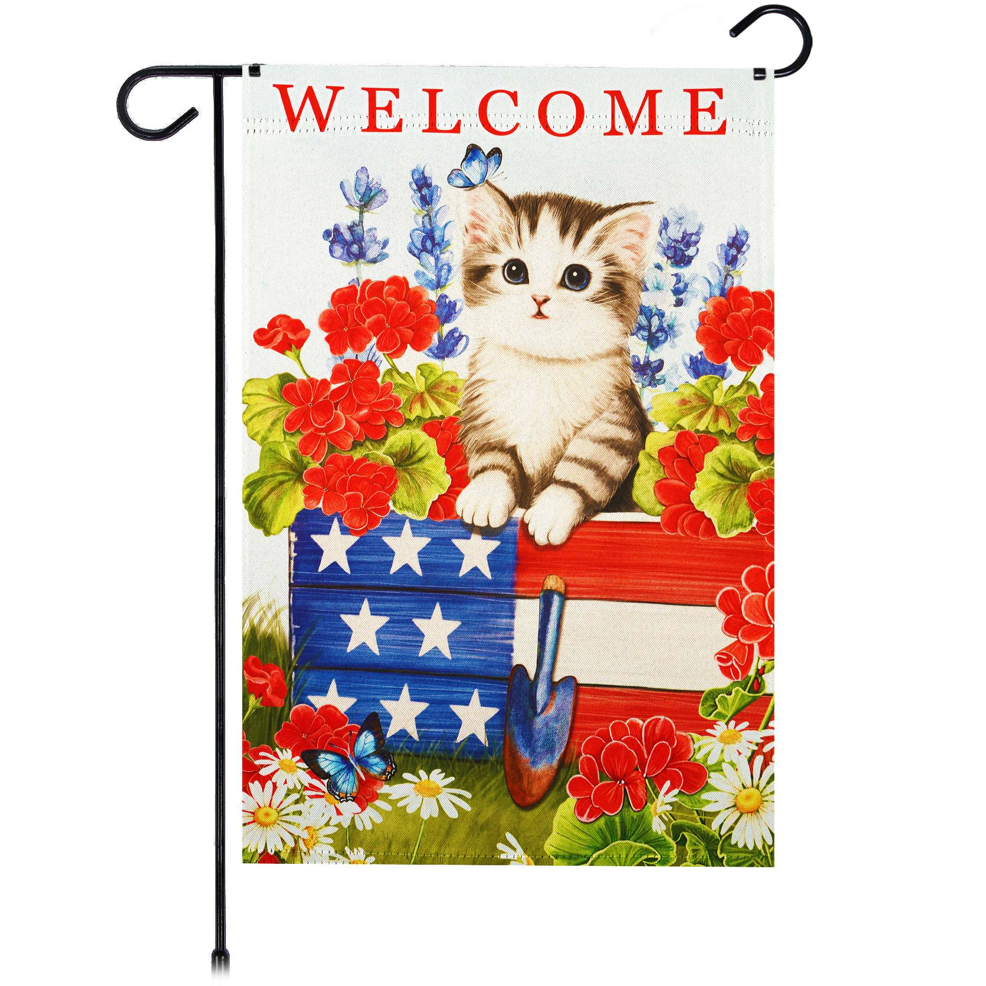 G128 12x18 in Double-Sided Welcome Kitten Patriotic Garden Flag, Blockout Polyester