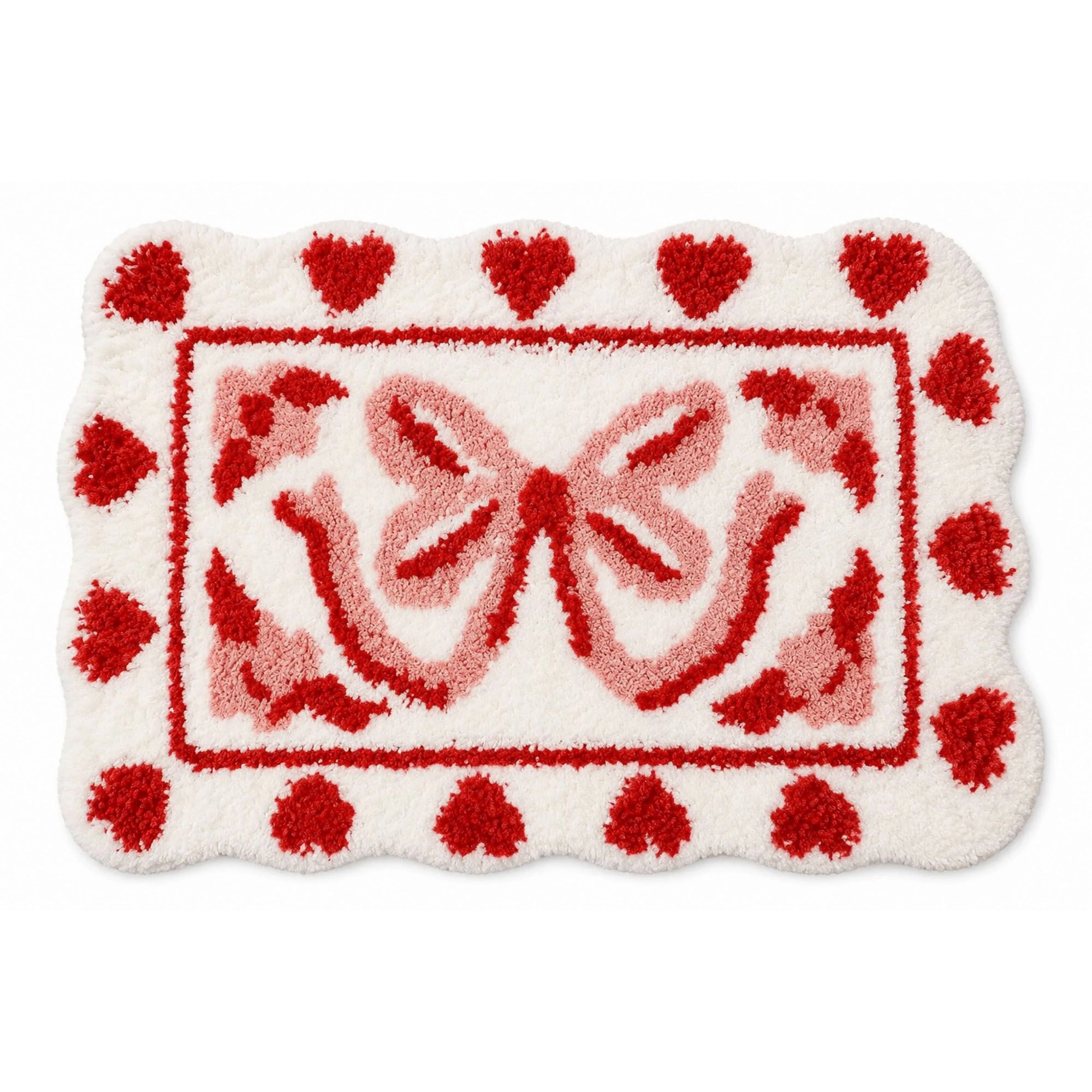 Alilang Unisex Bow and Heart Shaped Bath Mat Nonslip Accent Rug 15.7 x 23.6 Inches