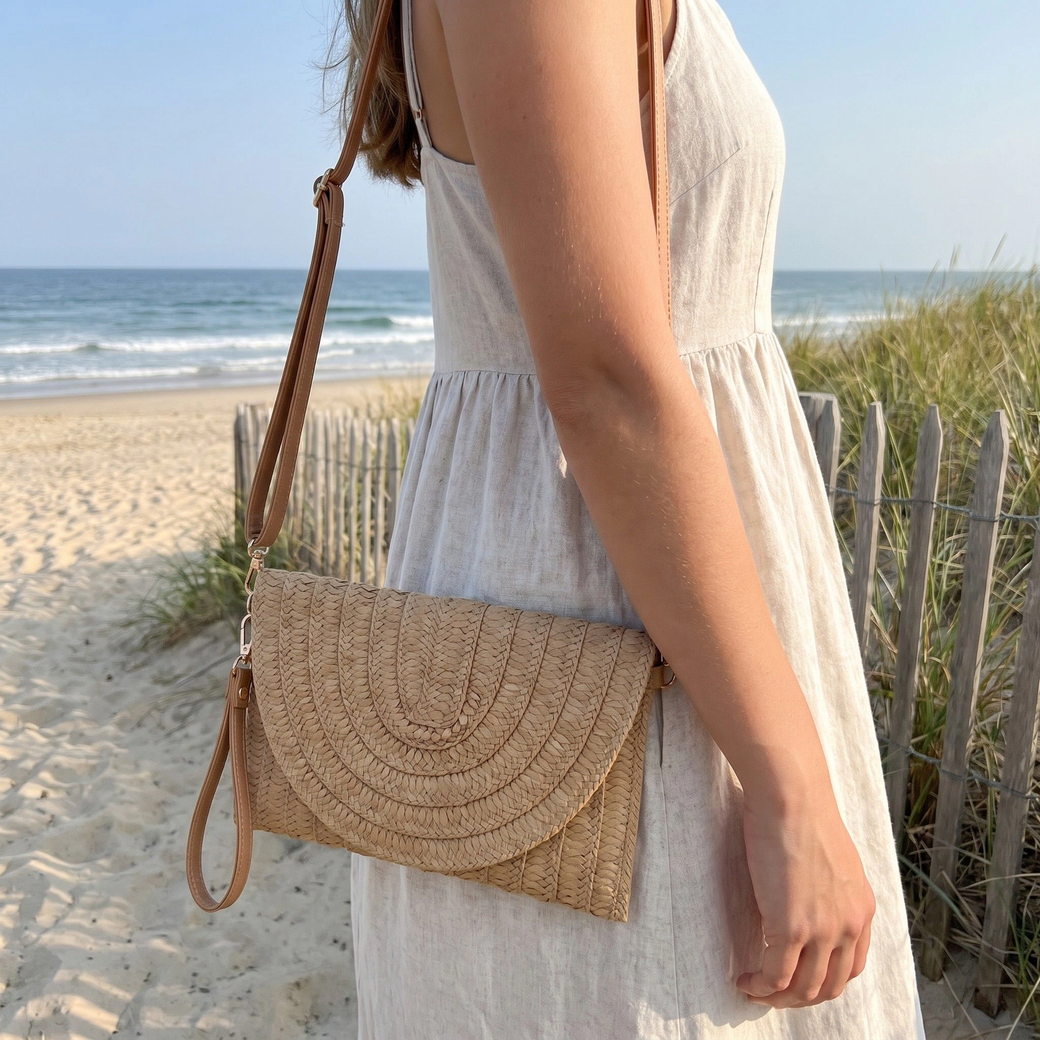 Alilang Women's Woven Straw Crossbody Clutch Bag with Flap Closure Adjustable Strap Lightweight Shoulder Handbag