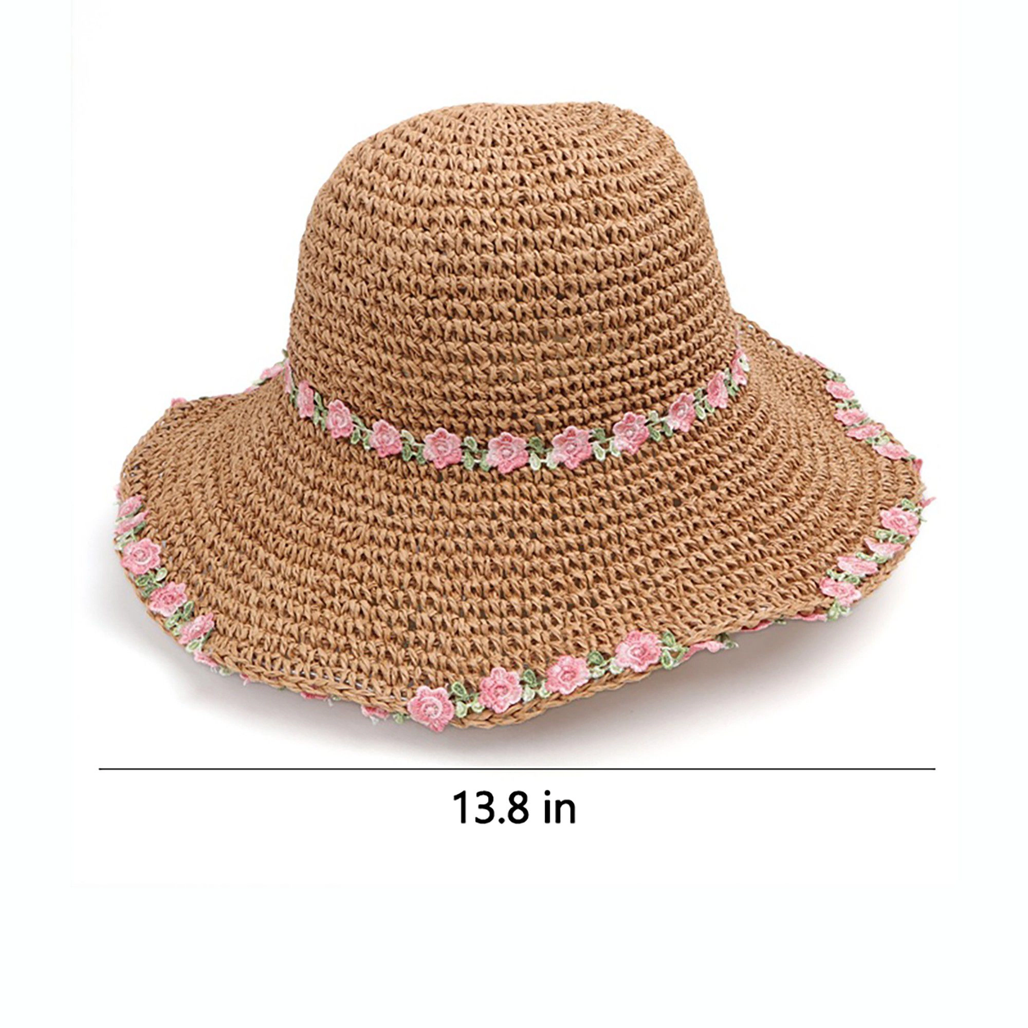 Anna-Kaci Women's Crochet Bucket Sun Hat with Floral Embroidery and Wavy Brim Design