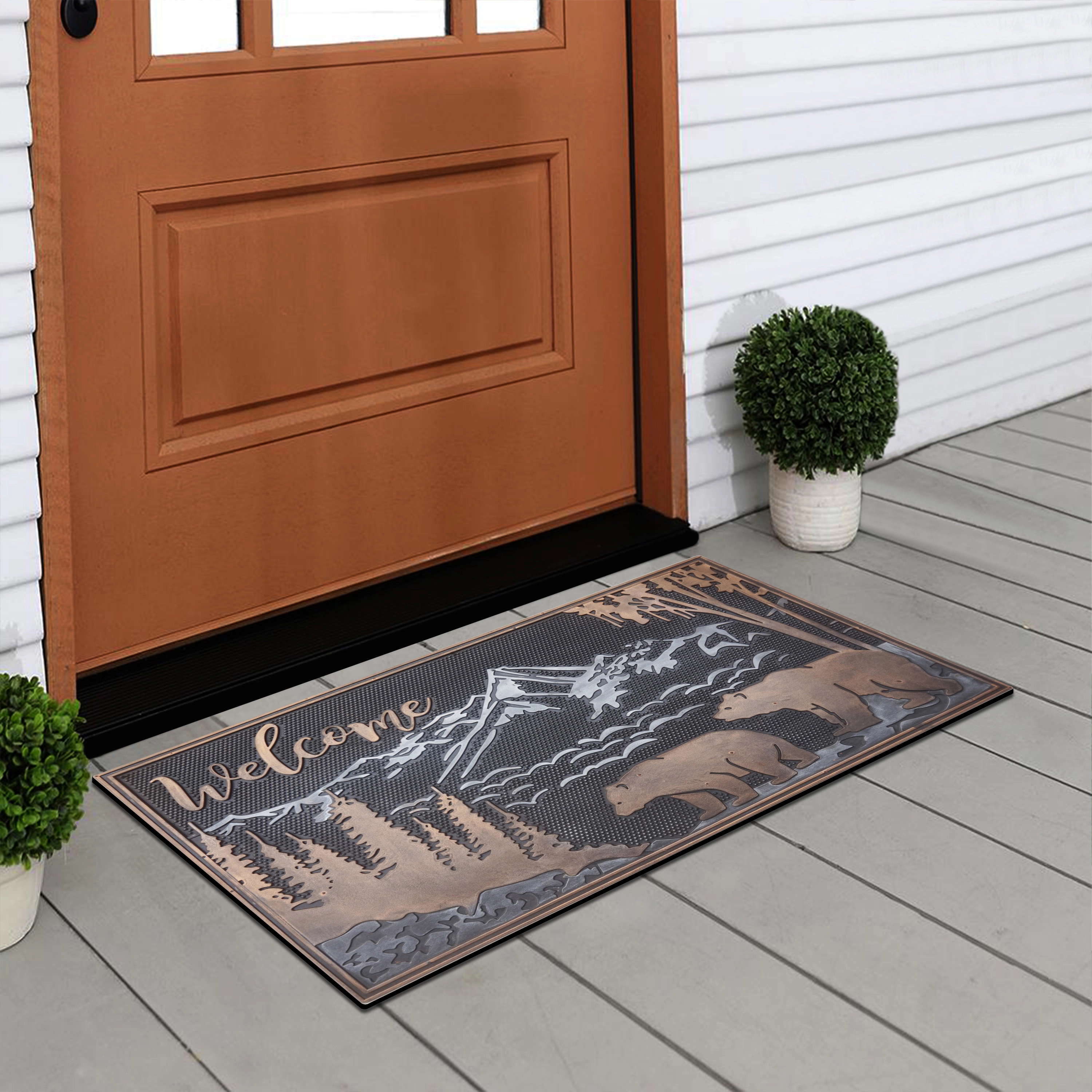 A1 Home Collections Forest Bear Bronze Rubber Welcome Doormat Non-Slip Indoor Outdoor Entry Mat 18 x 30 In
