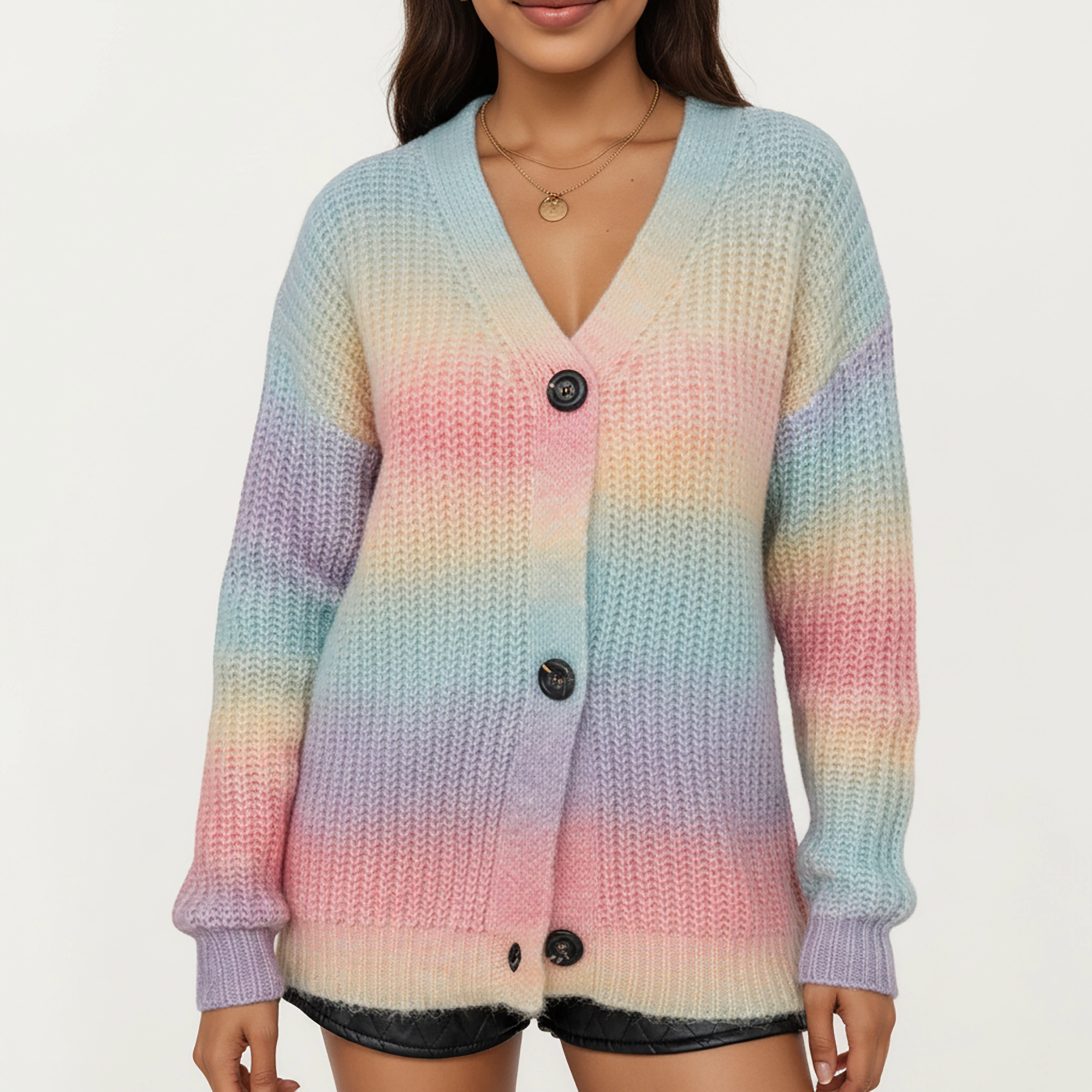 Anna-Kaci Women's Soft Knit V-Neck Button Front Cardigan with Cozy Textured Stitching and Relaxed Everyday Layering Fit